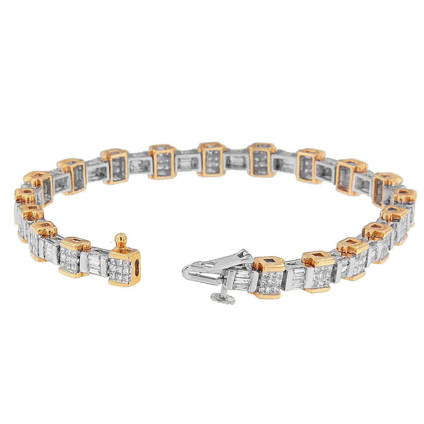 14K Two Toned Baguette and Princess-Cut Diamond Bracelet (3.25 cttw, H-I Color, SI1-SI2 Clarity)