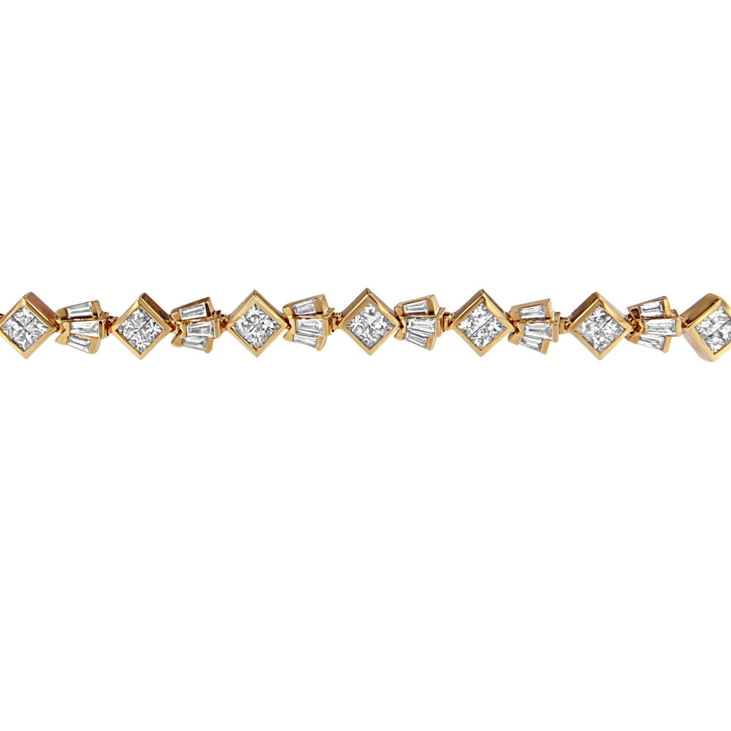 14K Yellow Gold Princess and Baguette Cut Diamond Geometric Bracelet (7 3/4 cttw, G-H Color, VS1-VS2 Clarity)