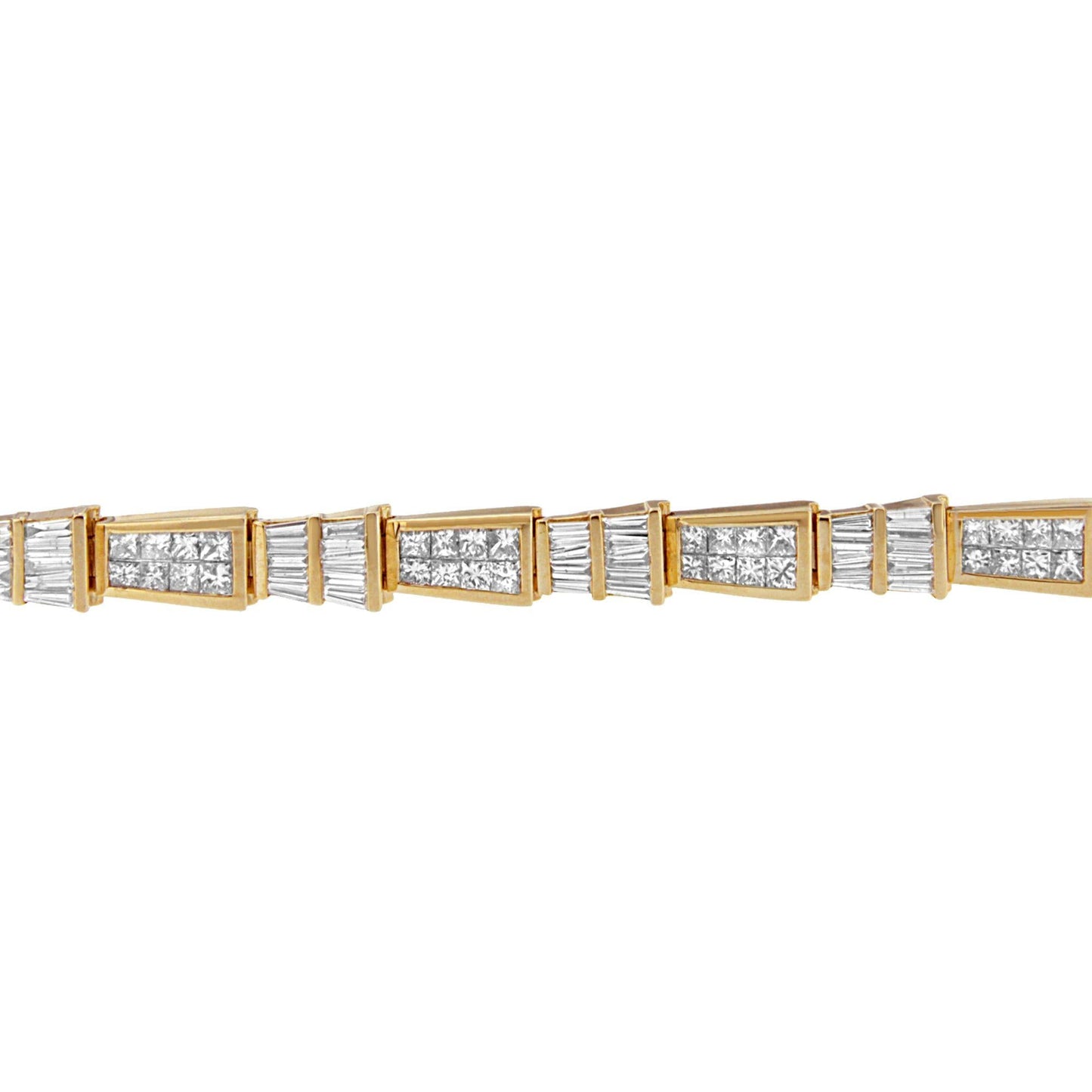 14K Yellow Gold Princess and Baguette-Cut Diamond Geo-Link Bracelet(8.25 cttw,H-I Color,SI1-SI2 Clarity)