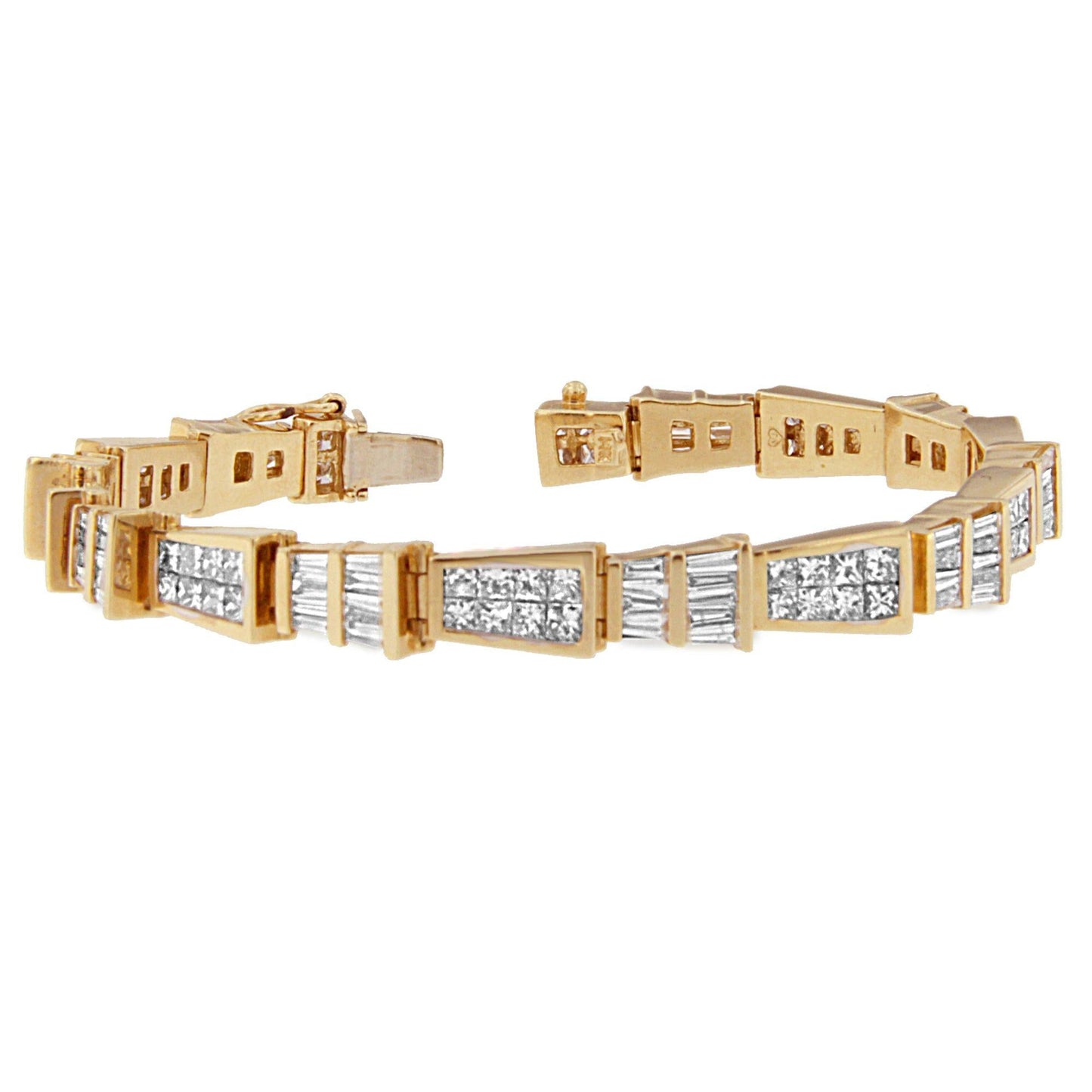 14K Yellow Gold Princess and Baguette Diamond Geo-Link Bracelet (8.35 cttw, H-I Color, SI1-SI2 Clarity)