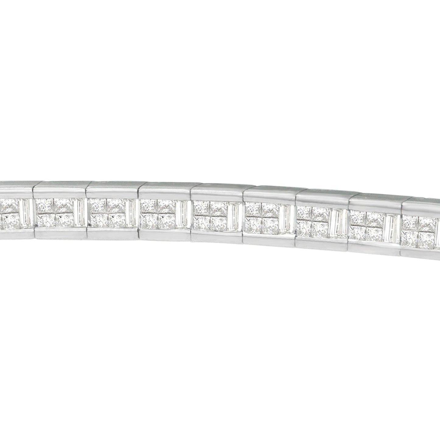 14K White Gold Princess and Baguette Cut Diamond Eternity Bracelet (4 3/8 cttw, G-H Color, VS1-VS2 Clarity)