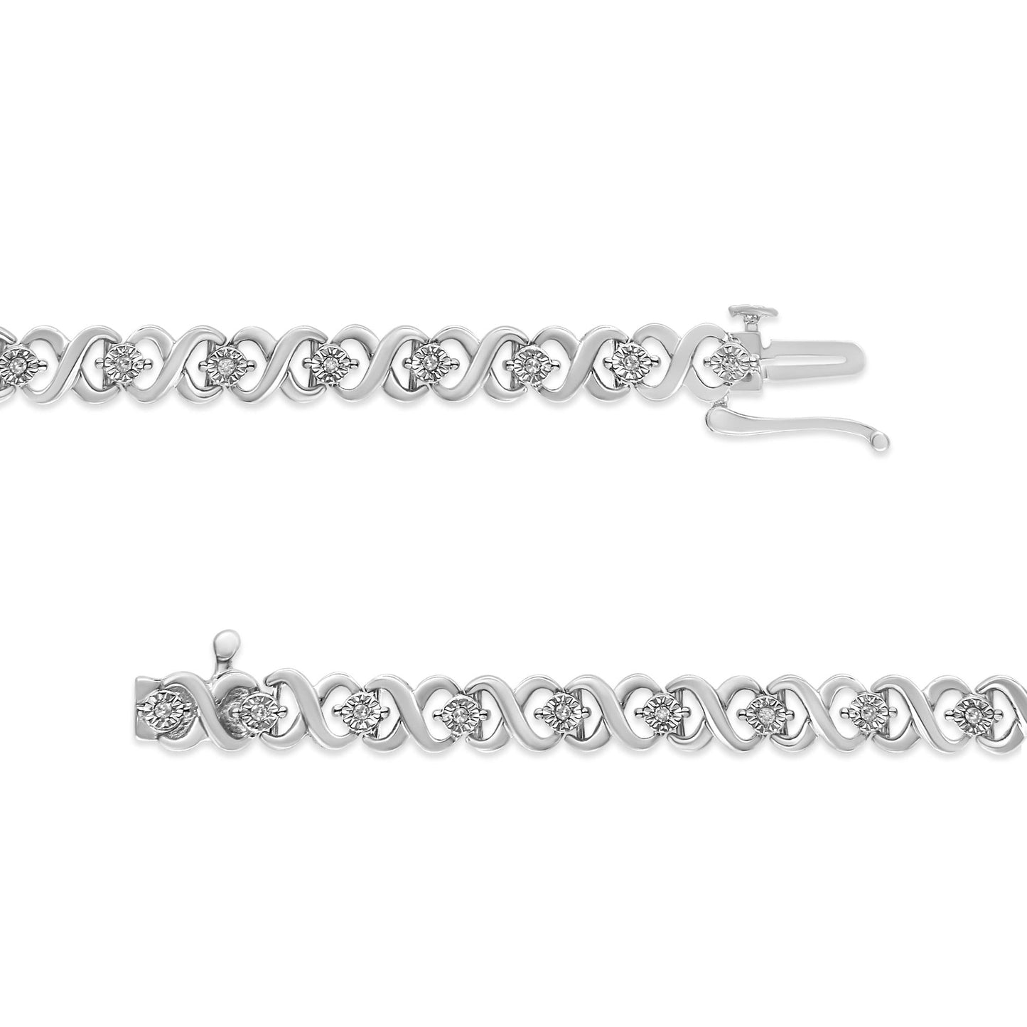 .925 Sterling Silver 1/6 Cttw Miracle Set Diamond Infinity Link and Station Tennis Bracelet (I-J Color, I3 Clarity) - 7.25 " Inches