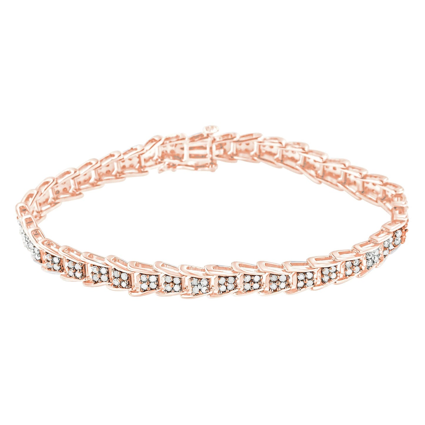 .925 Sterling Silver 2.0 Cttw Diamond Fan-Shaped Fancy Chevron Link Tennis Bracelet (I-J Color, I3 Clarity) - 7"