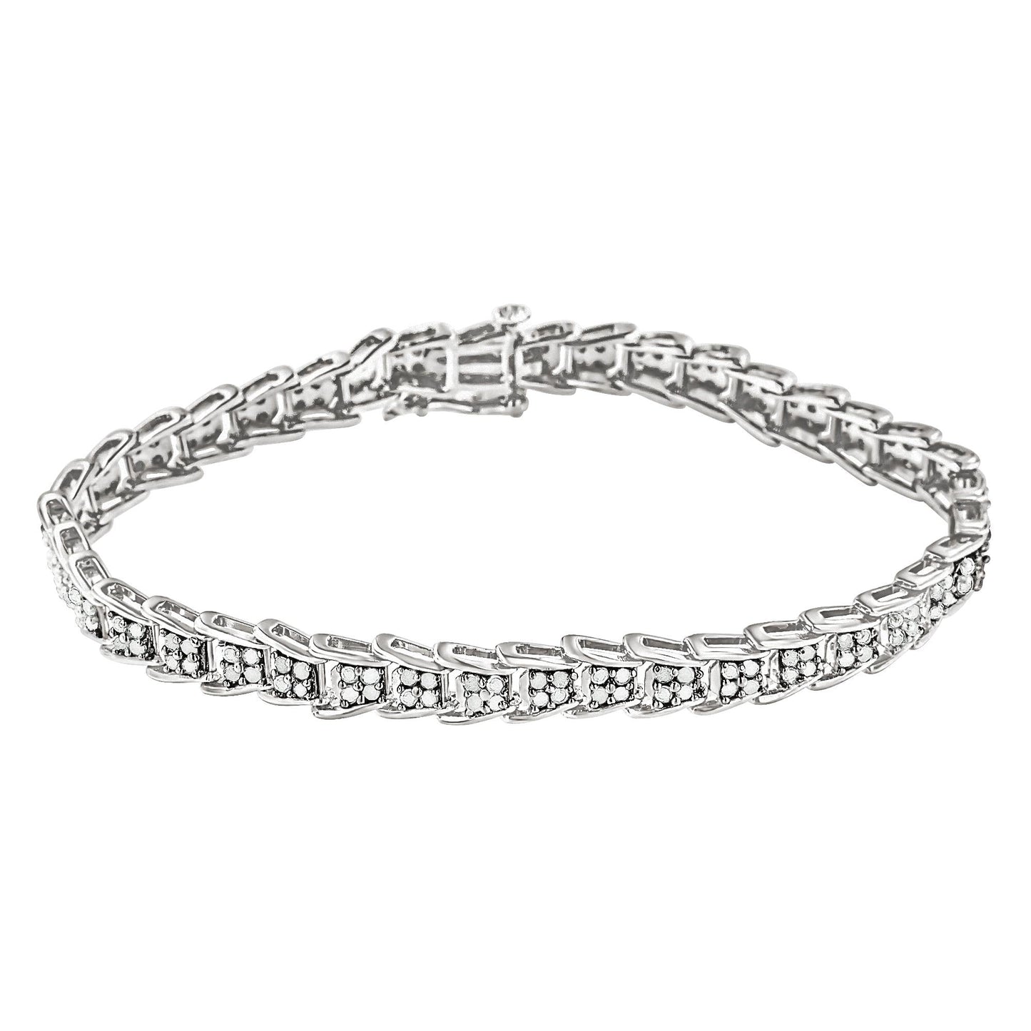 10k White Gold 2 cttw Diamond Fan-Shaped Link Tennis Bracelet (I-J Clarity, I3 Color) - Size 7.25"