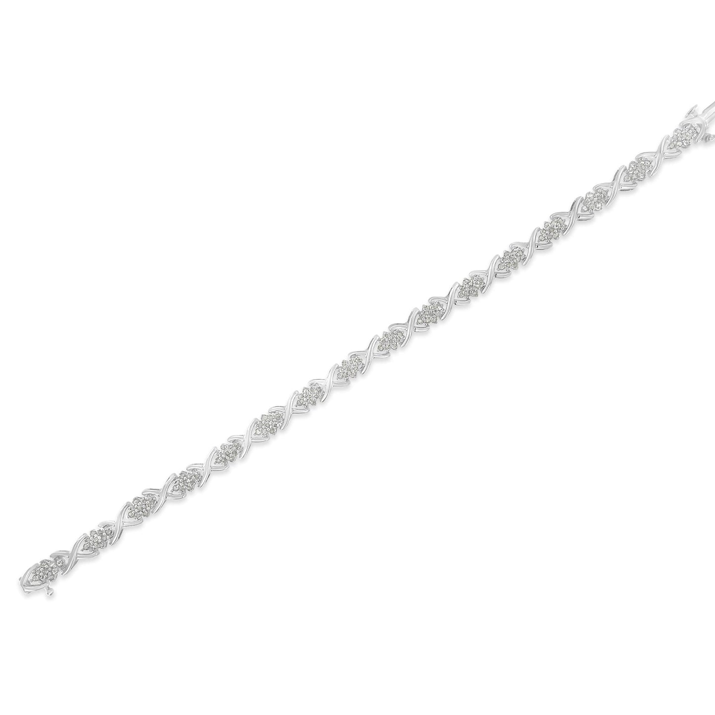 .925 Sterling Silver 1-1/2 Cttw Diamond Cluster X Link 7" Tennis Bracelet (I-J color, I3 clarity)