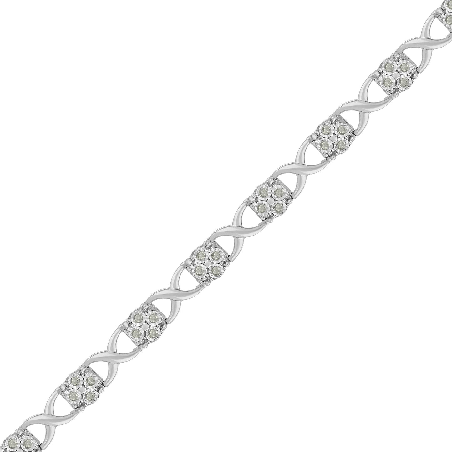 Sterling Silver Rose-Cut Diamond Love Locks Link Bracelet (1.00cttw,I-J color,I3-Promo clarity)