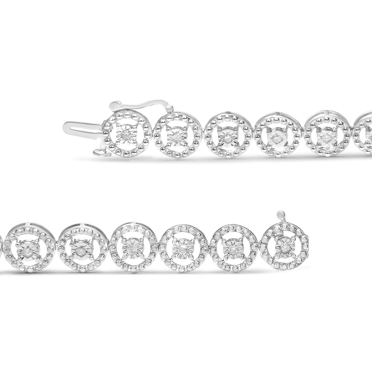 .925 Sterling Silver 1/2 Cttw Diamond Nested Circle Miracle Set Open Wheel 7.25" Fashion Link Bracelet (I-J Color, I3 Clarity)