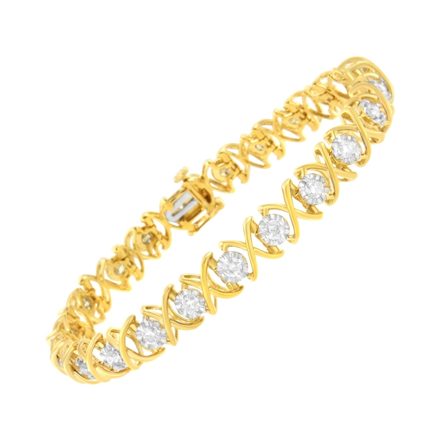 10K Yellow Gold Plated Sterling Silver 2 cttw Diamond "XOXO" Bracelet (J-K Clarity, I1-I2 Color) - Size 7.25"