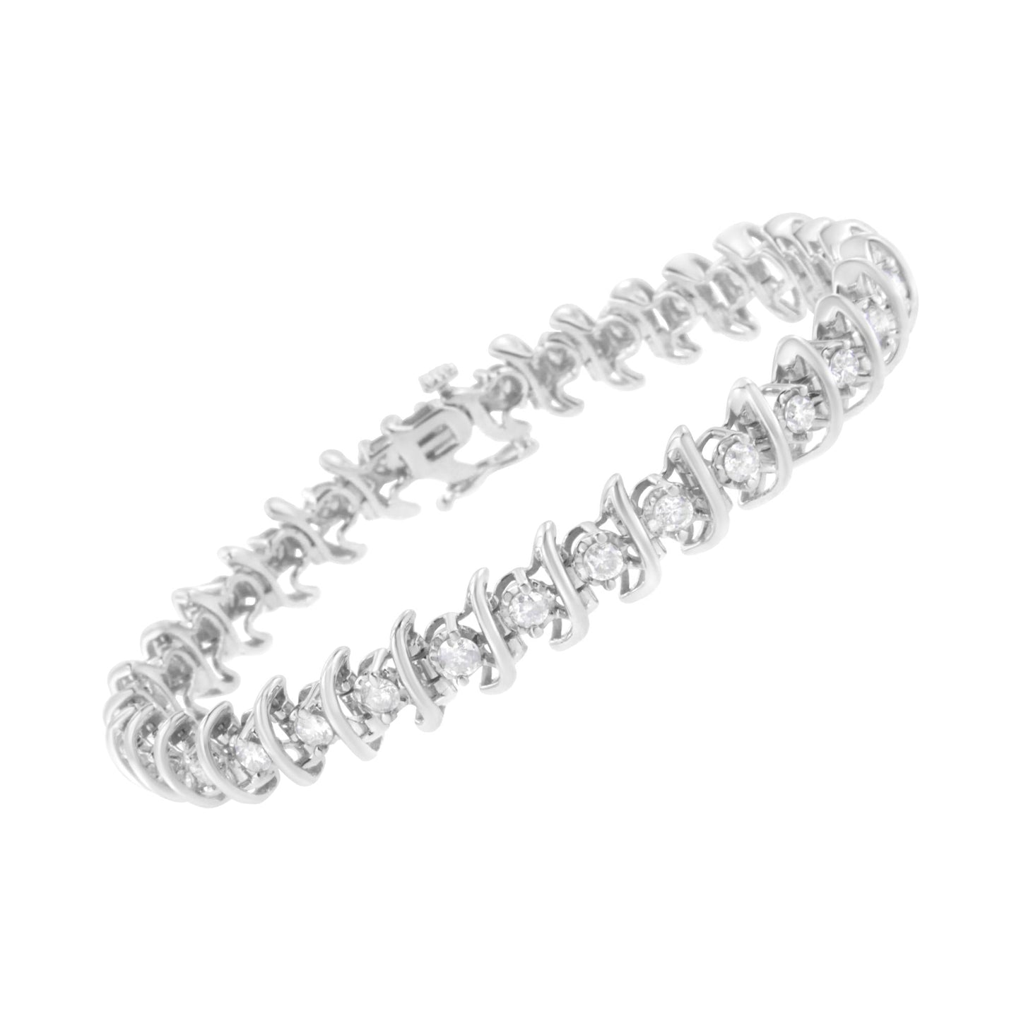 .925 Sterling Silver 3 cttw Diamond "S" Link Bracelet (I-J Clarity, I2-I3 Color) - Size 7.5"