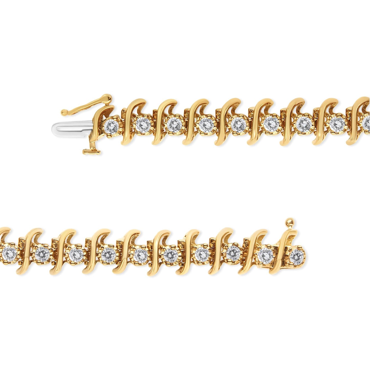 10K Yellow Gold Plated .925 Sterling Silver 3.00 Cttw Prong-Set Brilliant Round-cut Diamond "S" Link Bracelet (J-K Color, I2-I3 Clarity) - Size 7.5