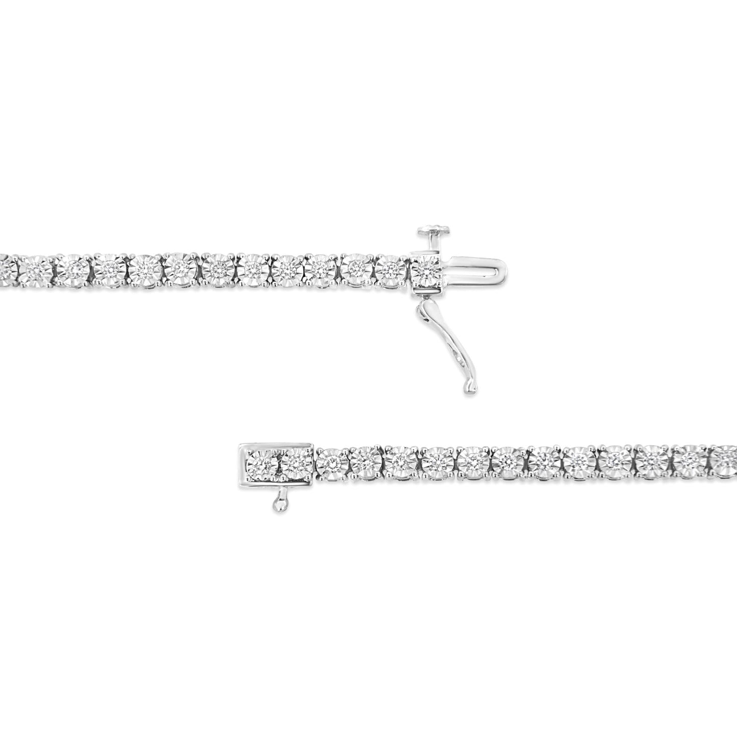 14K White Gold 3.0 Cttw Lab Grown Diamond Illusion-Set Miracle Plate Tennis Bracelet (F-G Color, VS1-VS2 Clarity) - Size 7.25"