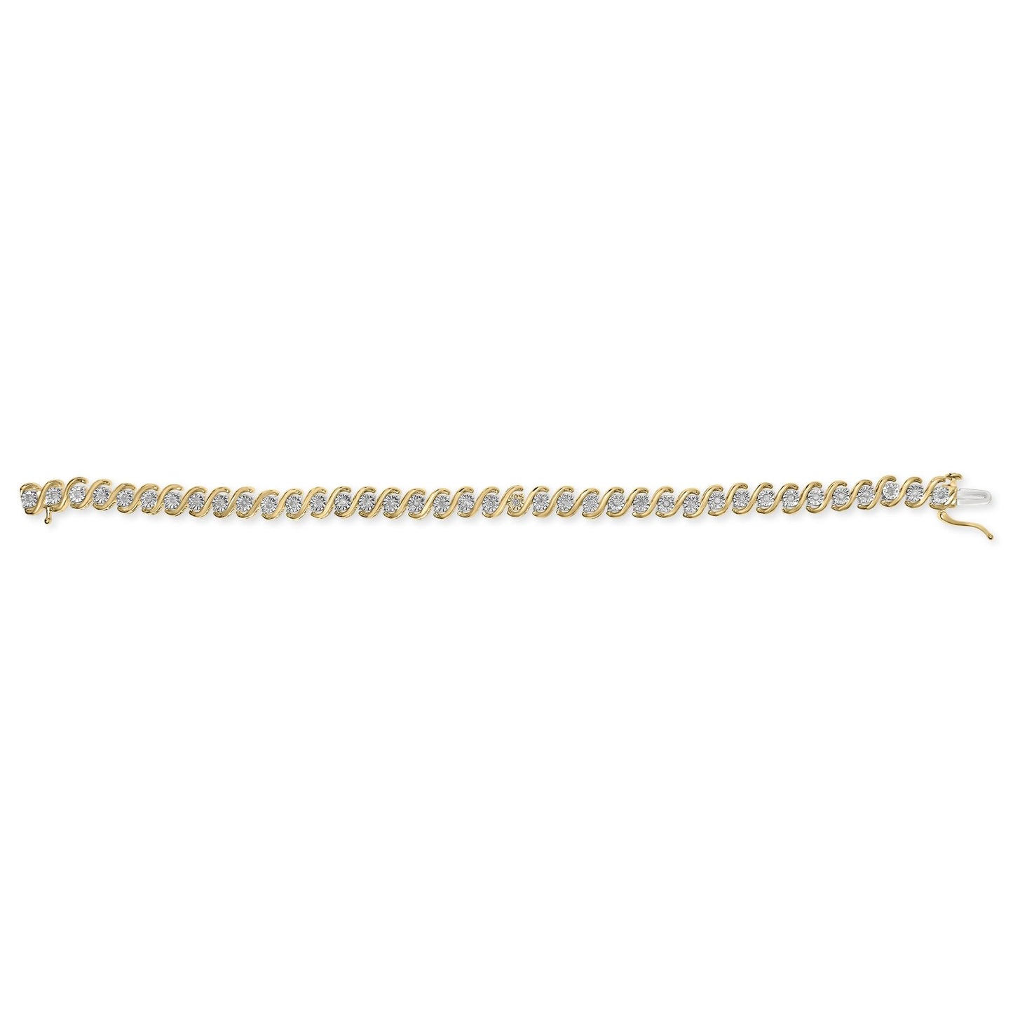 14K Yellow Gold Plated .925 Sterling Silver 1/2 Cttw Round Miracle-Set Diamond S-Curve Tennis Bracelet (I-J Color, I3 Clarity) - 7"