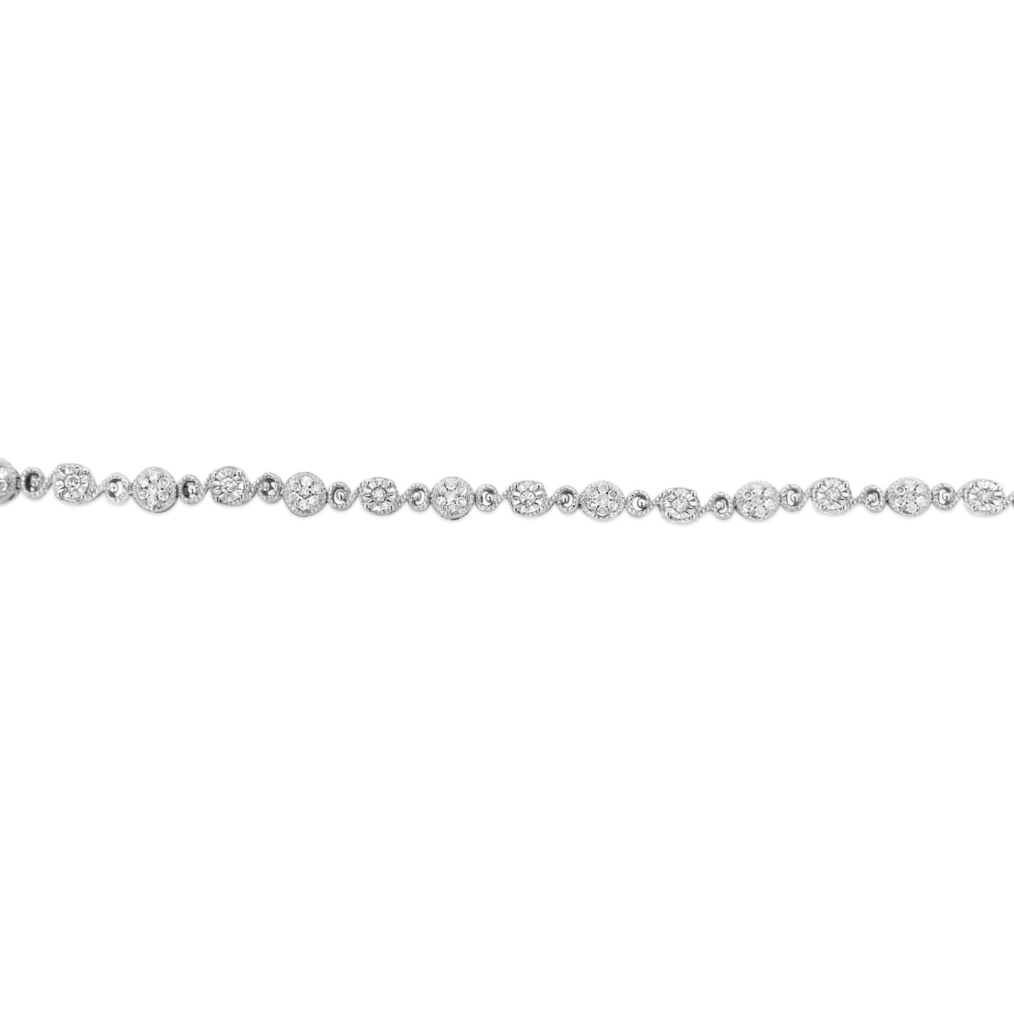 .925 Sterling Silver 1.0 Cttw Diamond Swirl Beaded Link Bracelet (I-J Color, I3-Promo Clarity) - 7.25" Inches