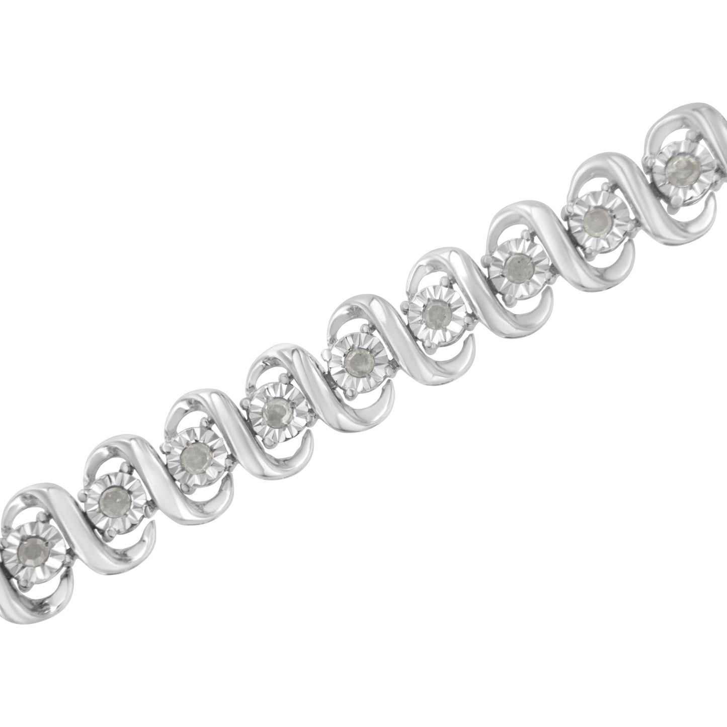 .925 Sterling Silver 1.0 cttw Miracle-Set Round-Cut Diamond "S" Link Tennis Bracelet (I-J Color, I3 Clarity) - Size 7.25"