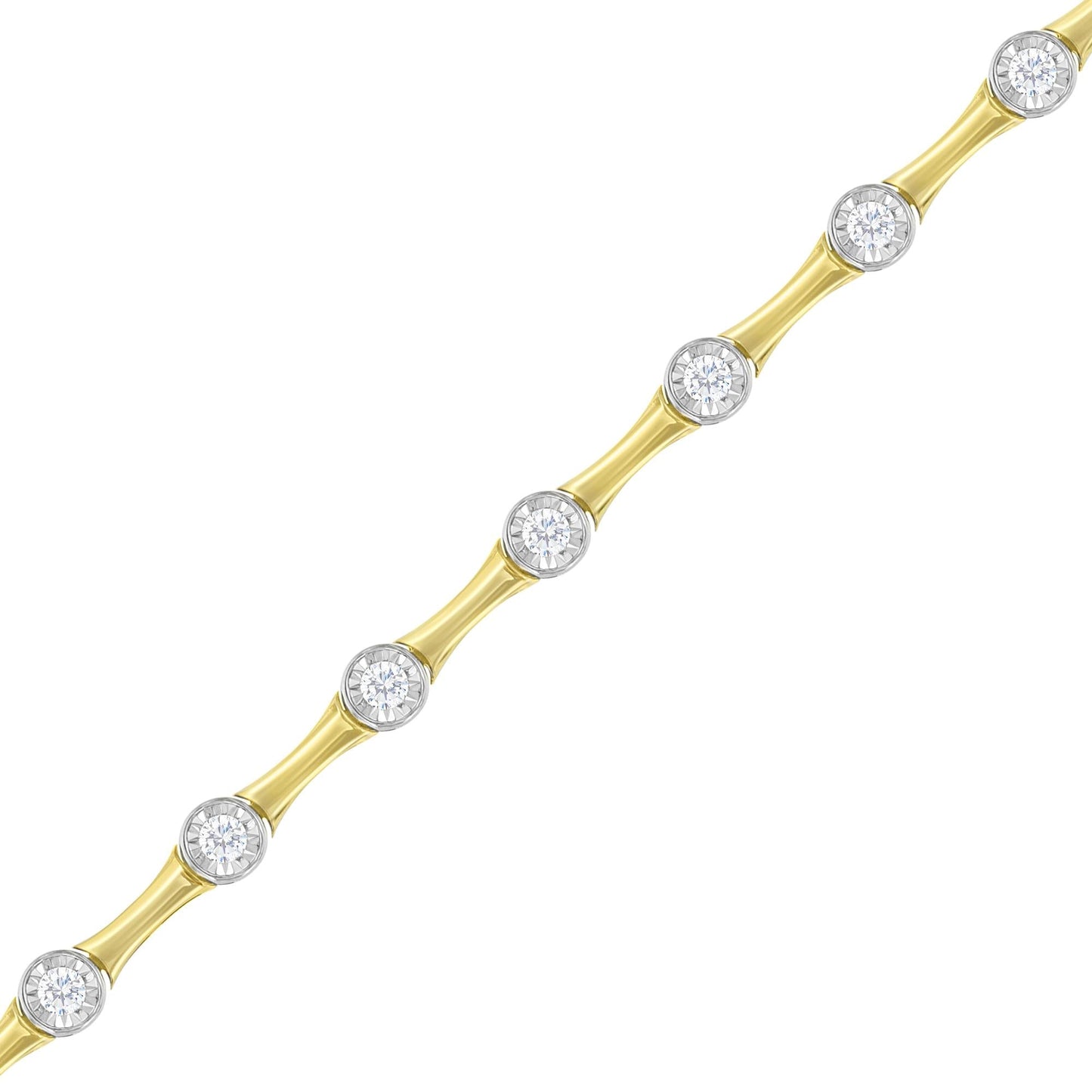 10K Yellow Gold Flashed .925 Sterling Silver 1.0 Cttw Miracle Set Round-Cut Diamond Bezel Style Link Bracelet (I-J Color, I1-I2 Clarity) - 7"