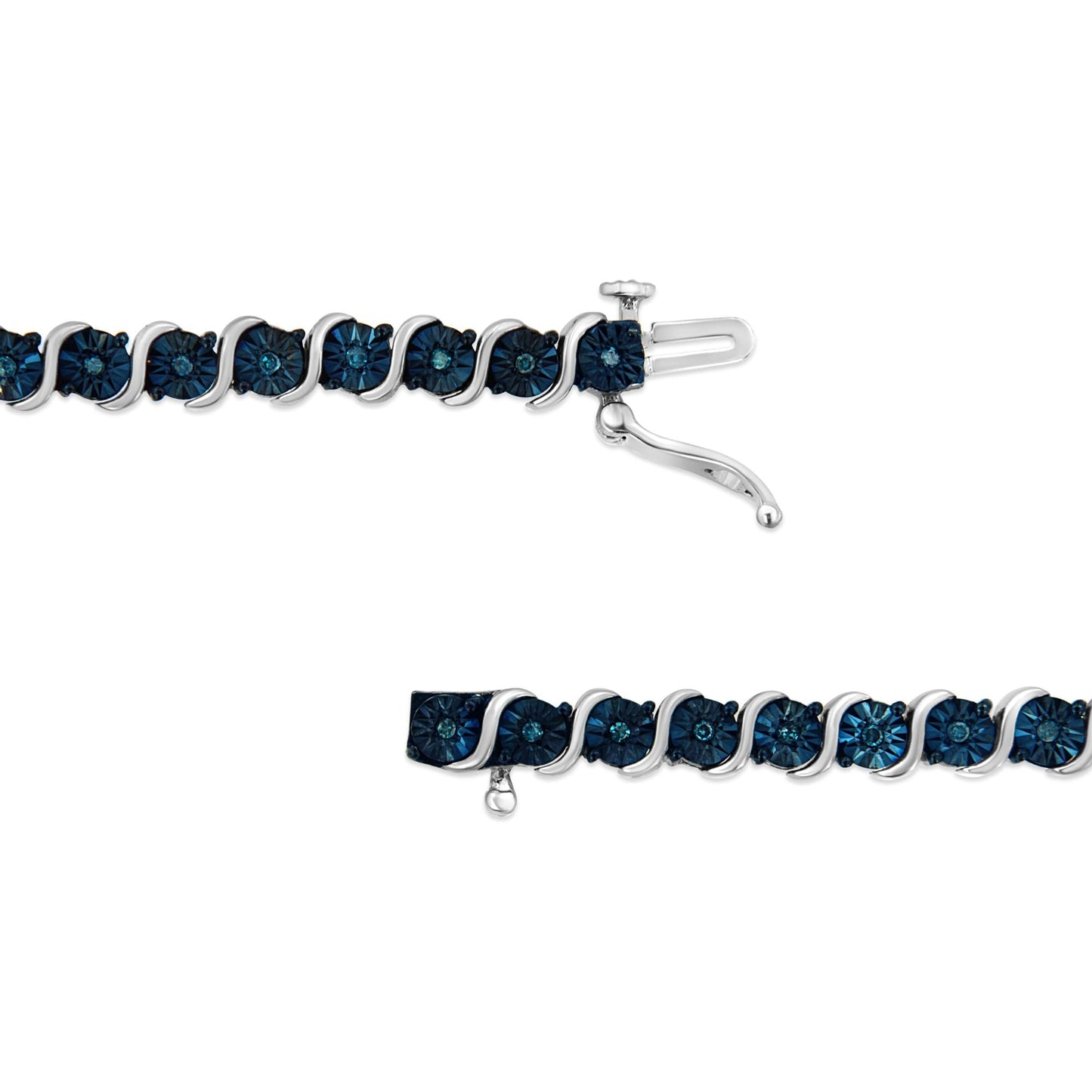 .925 Sterling Silver 1/4 Cttw Treated Blue Diamond Tennis 7" Bracelet (Blue Color, I1-I2 Clarity)