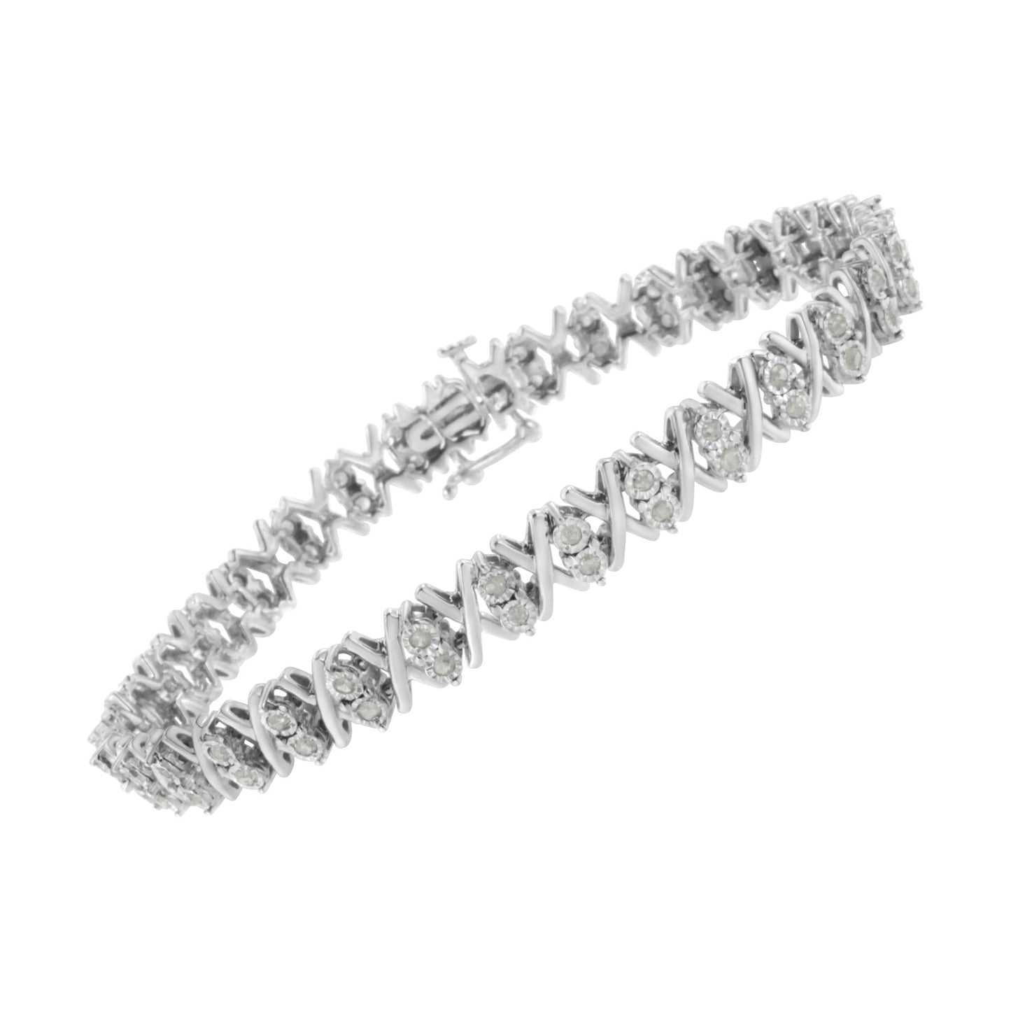 .925 Sterling Silver 1.0 Cttw Diamond Miracle-Set X-Link 7" Tennis Bracelet (I-J Color, I3 Clarity)