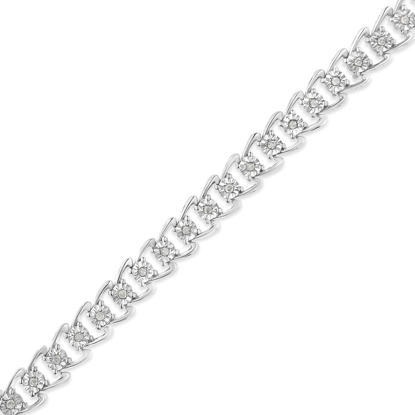 .925 Sterling Silver 1/2 Cttw Diamond Miracle-Set Double Swoosh Wave Style 7" Tennis Bracelet (I-J Color, I3 Clarity)