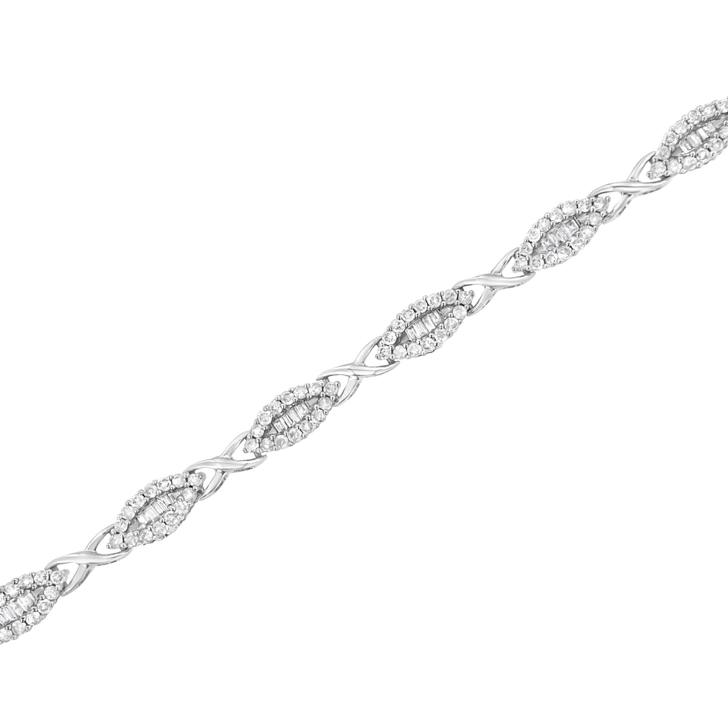 10k White Gold 2.0 Cttw Round and Baguette-Cut Diamond X-Link Tennis Bracelet (I-J Color, I2-I3 Clarity) - 7"