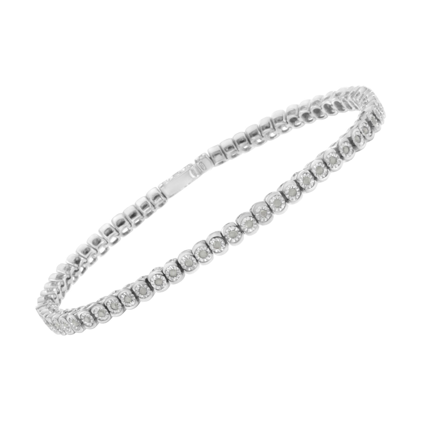 .925 Sterling Silver ½ Cttw Miracle-Set Diamond Round Half Bezel 7” Tennis Bracelet (I-J Color, I2-I3 Clarity)