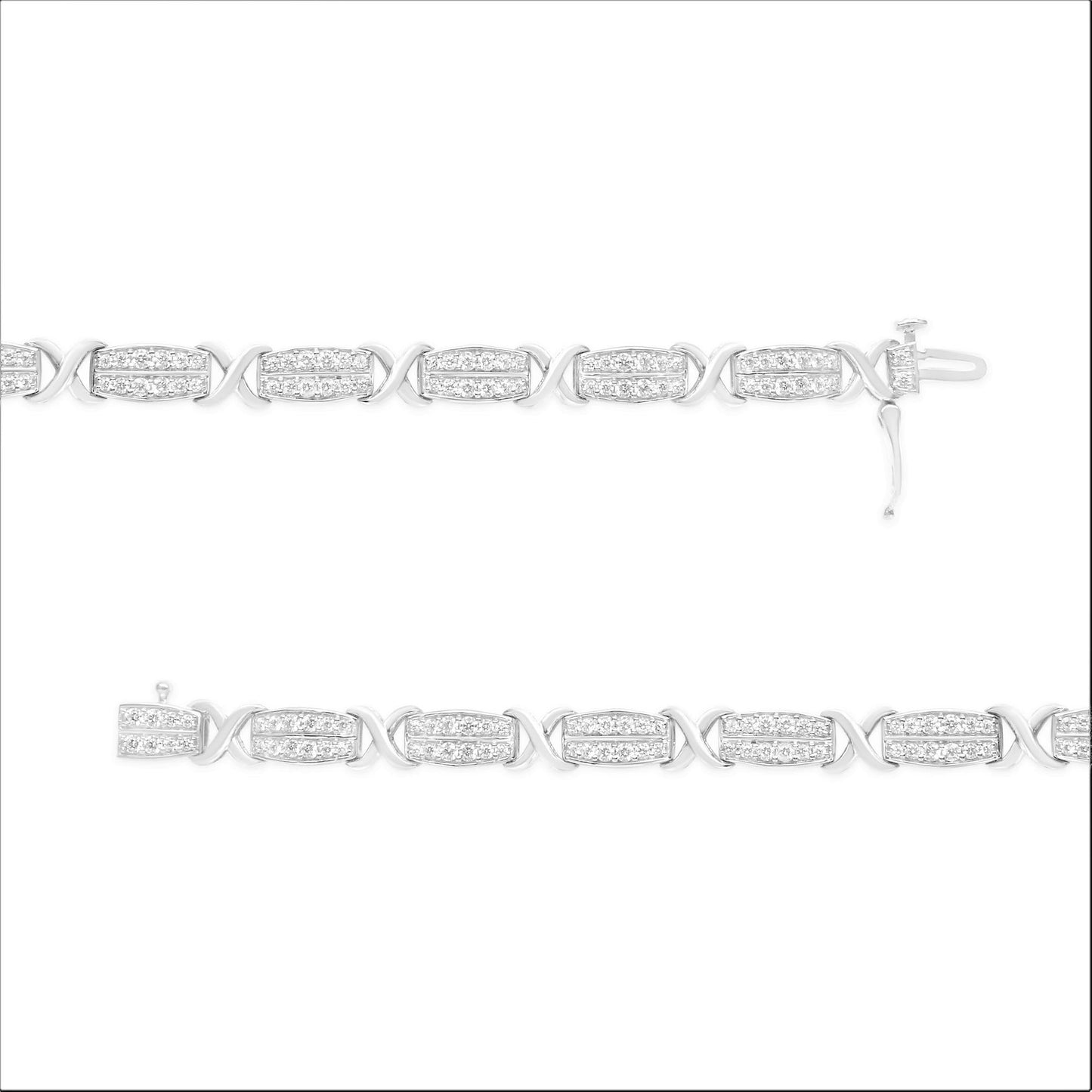 .925 Sterling Silver 2.0 cttw Diamond 2 Row X-Link Bracelet (I-J Color, I3 Clarity) -7"