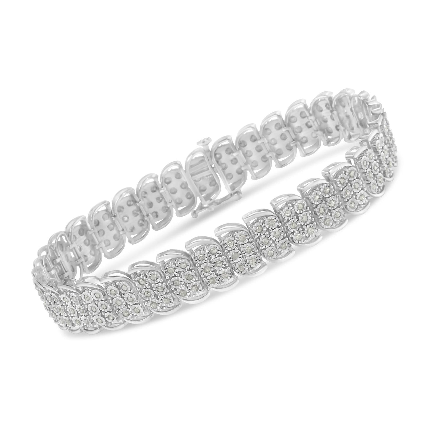 .925 Sterling-Silver 2.0 Cttw Miracle Set Diamond 3 Row S Curve Line Tennis Bracelet (I-J Color, I3 Clarity) -7.25"