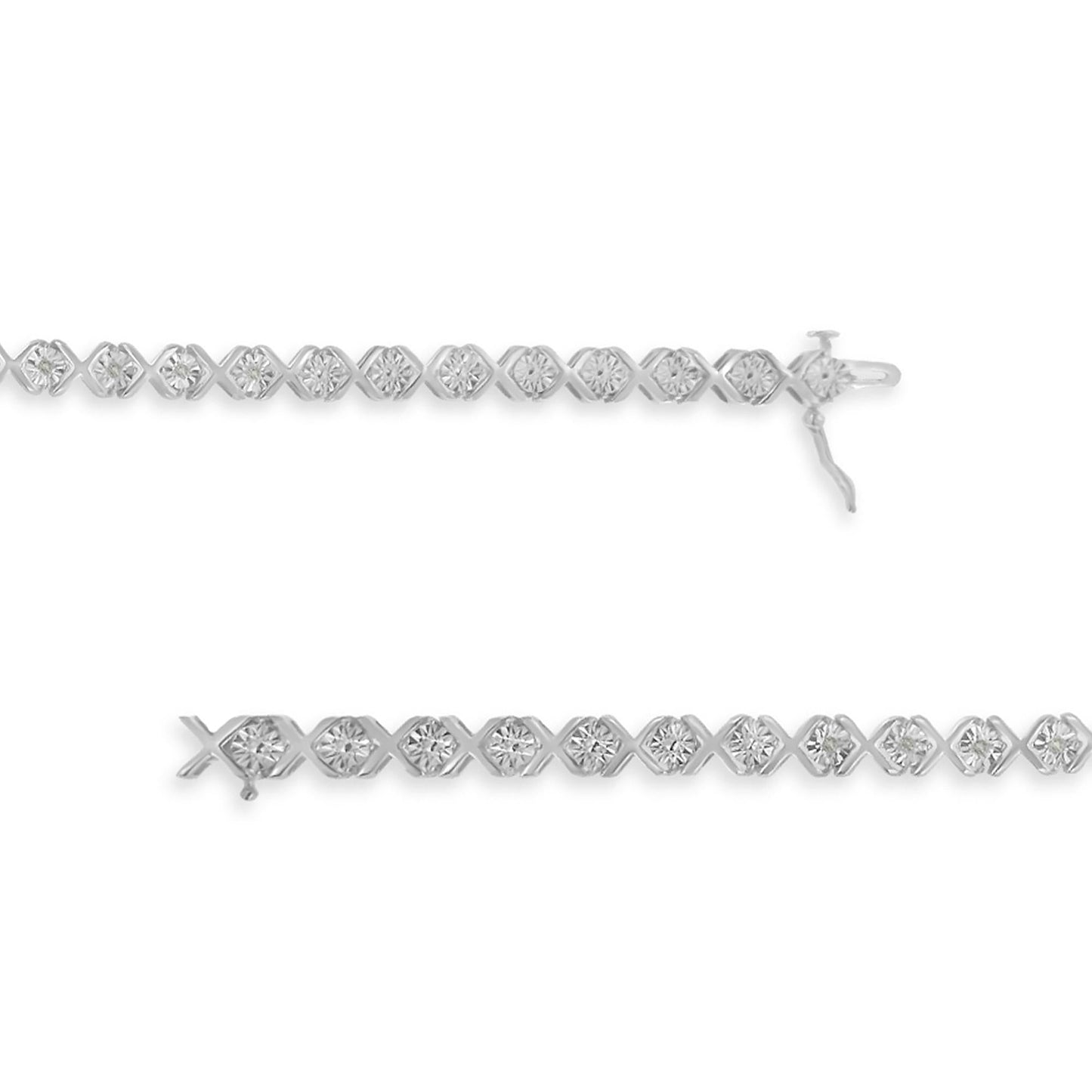 .925 Sterling Silver 1/10 cttw Miracle-Set Round-Cut Diamond "X" Link Tennis Bracelet (I-J color, I2-I3 clarity) - 7.25"