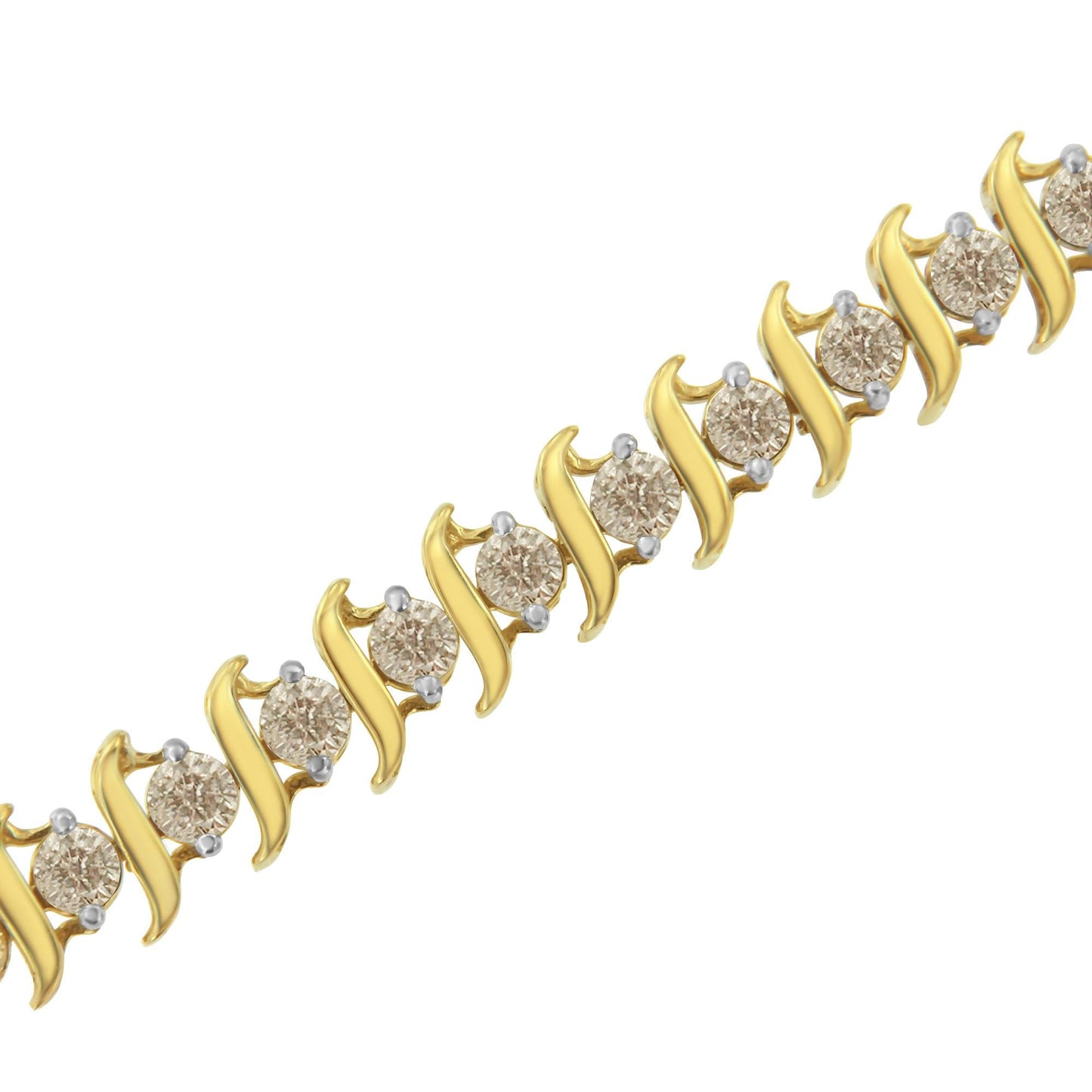 2 Micron 10KT Yellow Gold Plated Sterling Silver Diamond S-Link Bracelet (3 cttw, J-K Color, I2-I3 Clarity)