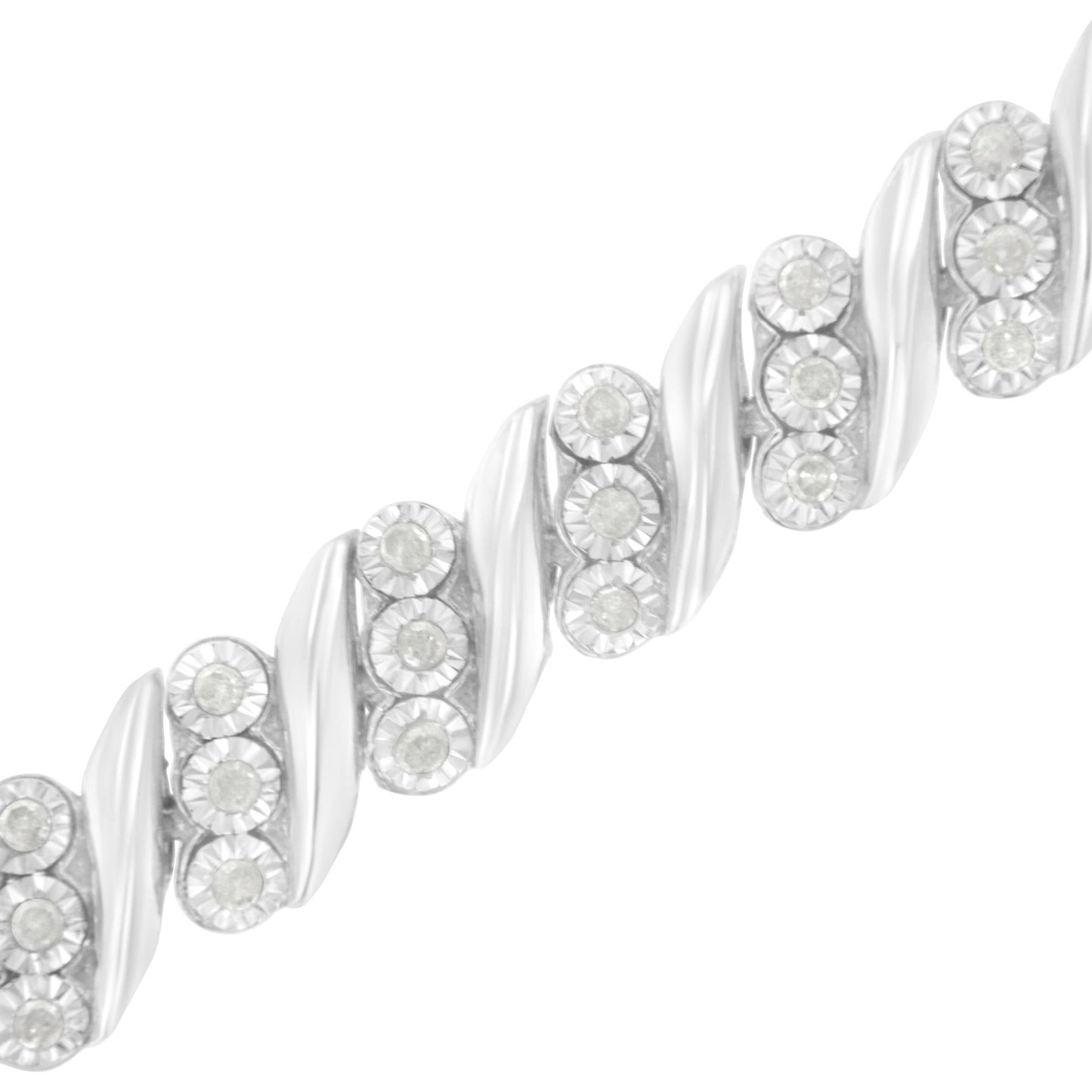 .925 Sterling Silver 3-Stone Row Diamond "S" Link Bracelet (1 cttw, I-J Color, I3 Clarity) - Size 7.5"