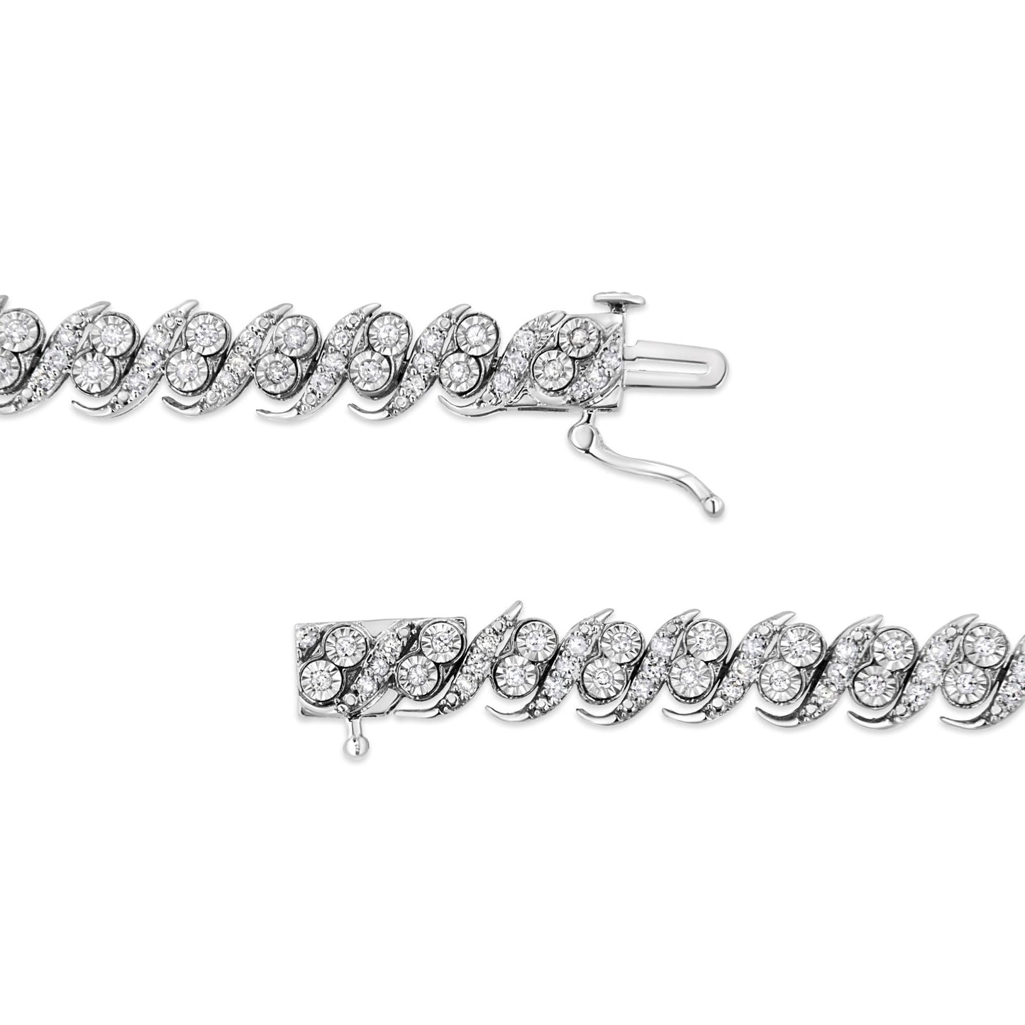 .925 Sterling Silver 2.0 Cttw Round-Cut Diamond "S" Link Bracelet (I-J Color, I3 Clarity) - 7.25"