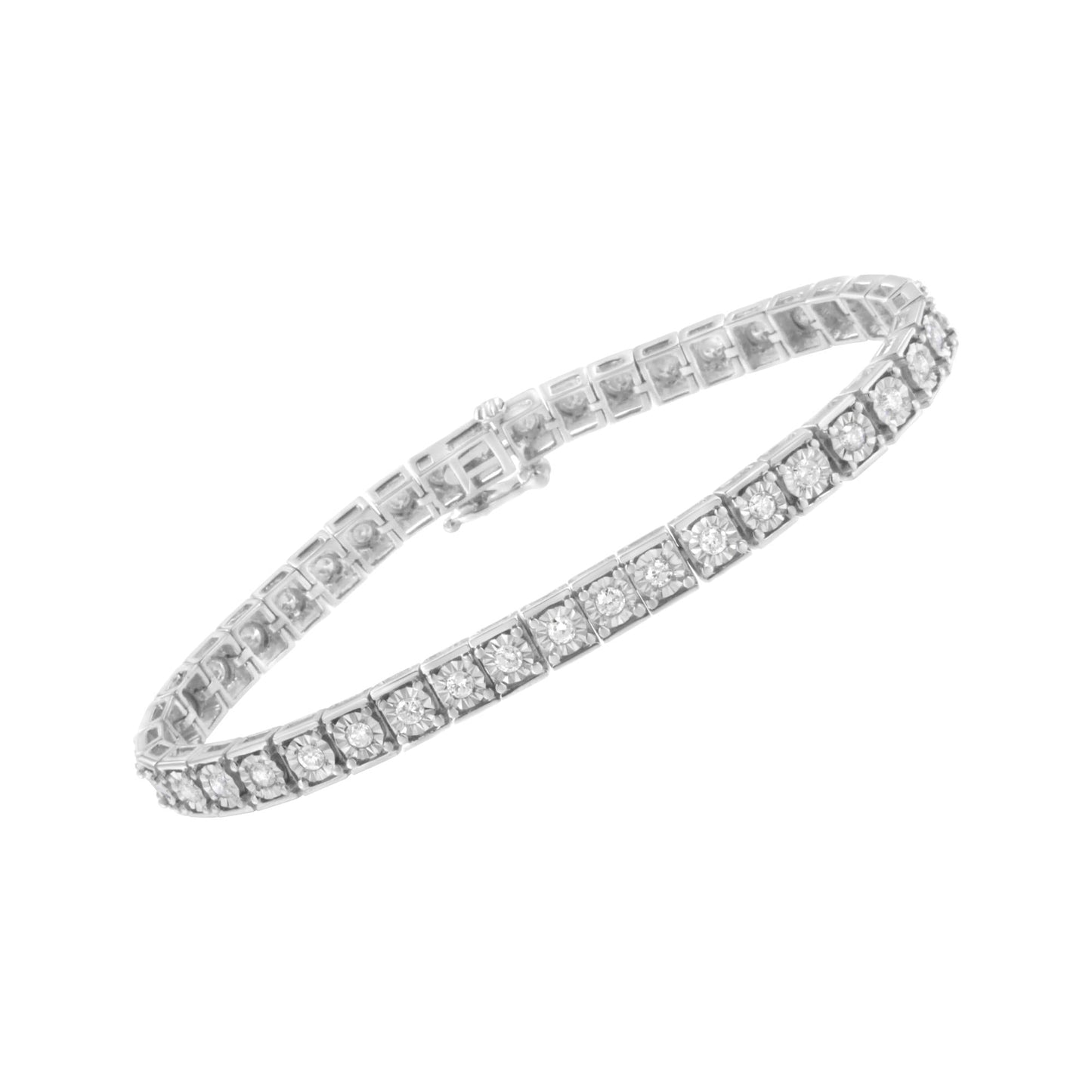 .925 Sterling Silver Brilliant-Cut Round Diamond Square Frame Miracle-Set Tennis Bracelet (2 cttw, I-J Color, I2-I3 Clarity) - Size 7"