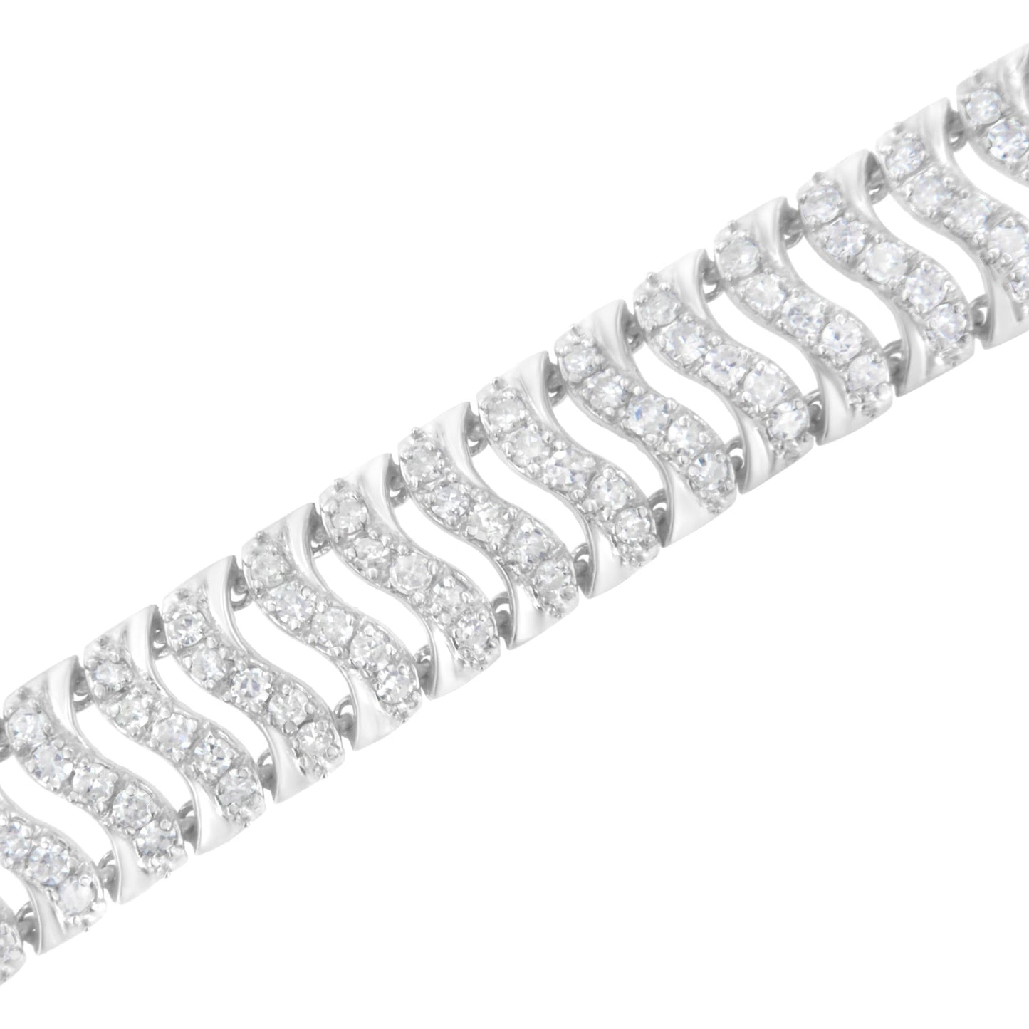 .925 Sterling Silver 3.0 Cttw Diamond Chevron "S" Wave Link Bracelet (I-J Color, I1-I2 Clarity) - 7.25