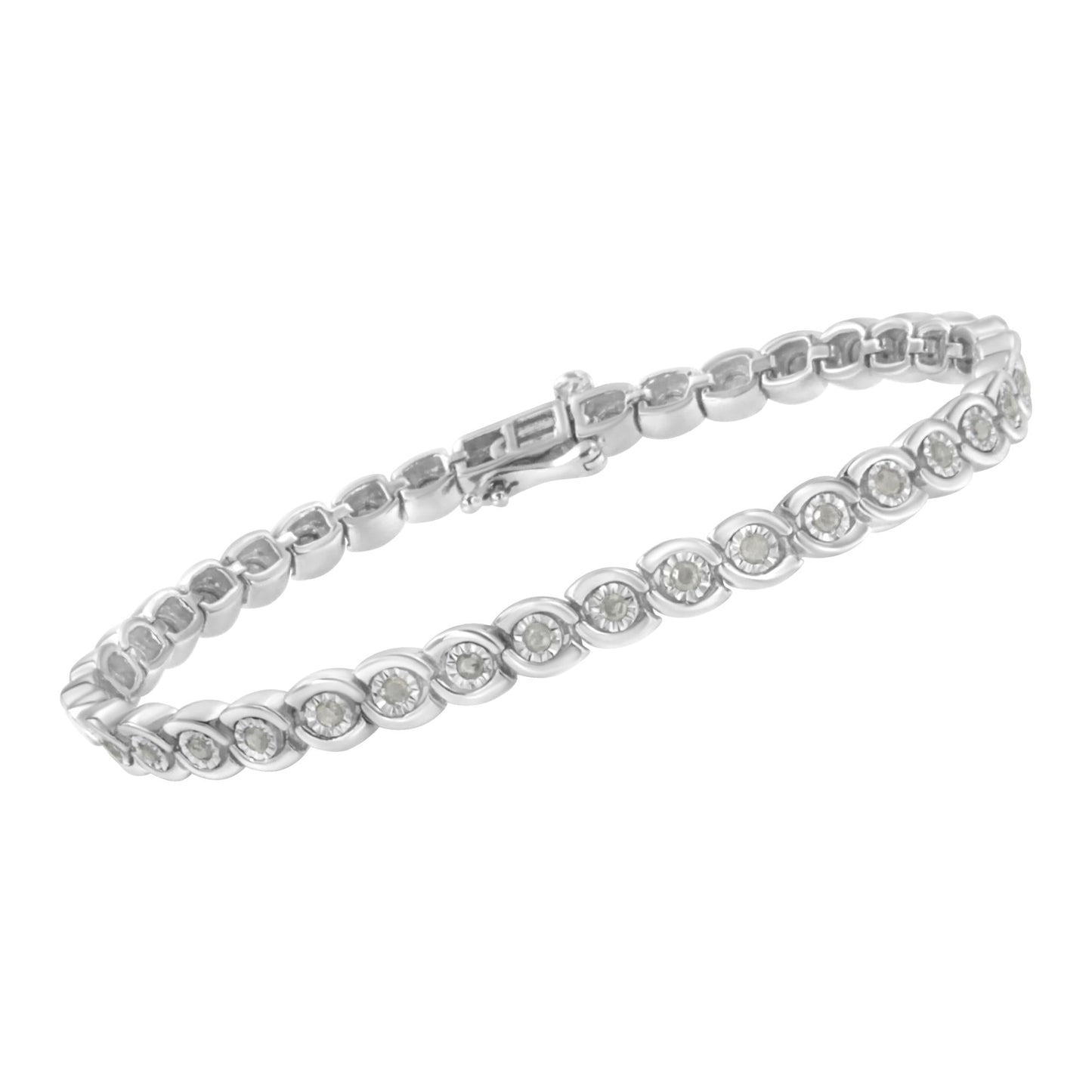 .925 Sterling Silver 1.0 cttw Miracle Set Diamond Spiraling Bezel Link Bracelet(I-J Color, I3 Clarity) -7.25"