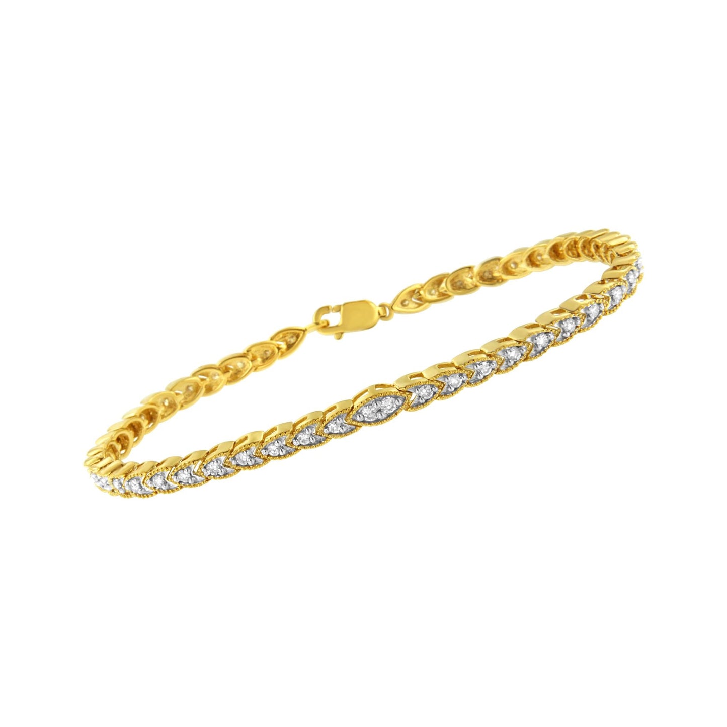 10K Yellow Gold Plated .925 Sterling Silver 1 cttw Prong-Set Diamond Pear Shape Link Bracelet (I-J Color, I1-I2 Clarity) - 7.25"