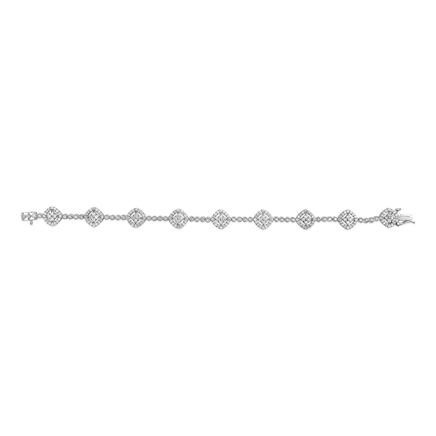 .925 Sterling Silver 3.0 Cttw Diamond Halo Square Shape Link Bracelet (I-J Color, I3 Clarity) - 7.25"