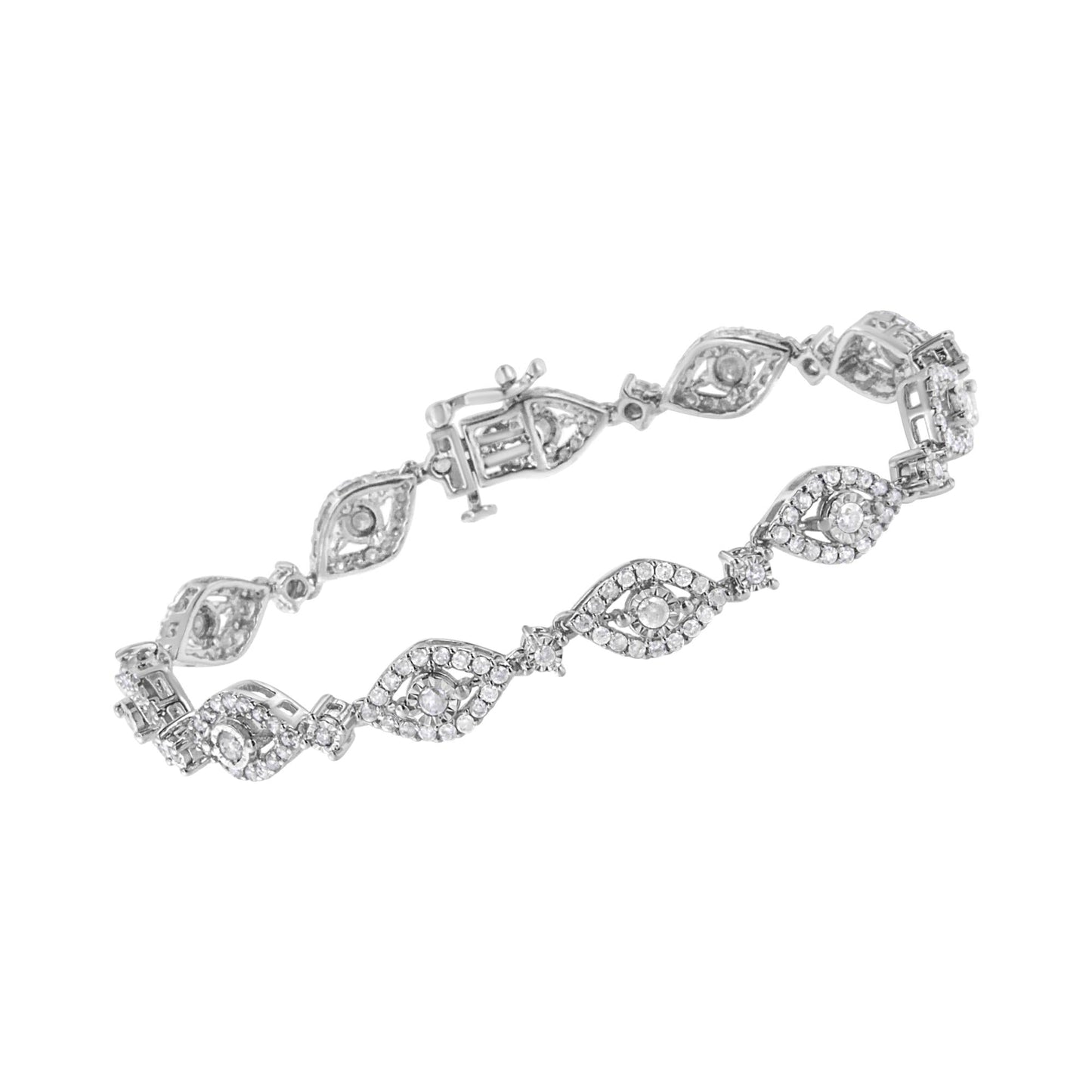 .925 Sterling Silver 2 1/2 Cttw Diamond Pear Shaped and Bezel Link Bracelet (I-J Color, I2-I3 Clarity) - 7.5 "