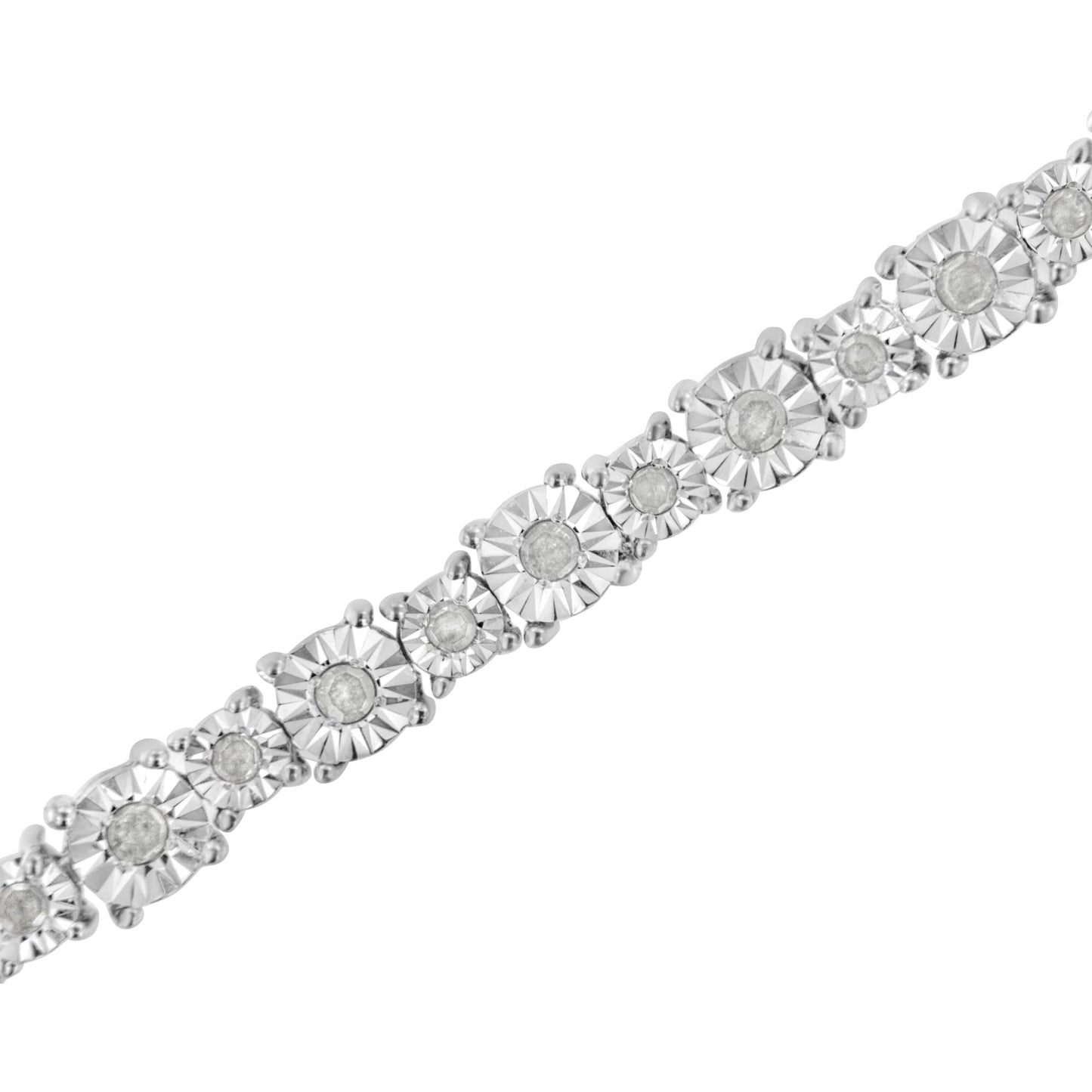 .925 Sterling Silver 1.0 Cttw Miracle-Set Diamond Alternating Graduated Link Tennis Bracelet (I-J Color, I3 Clarity) - 7.5"