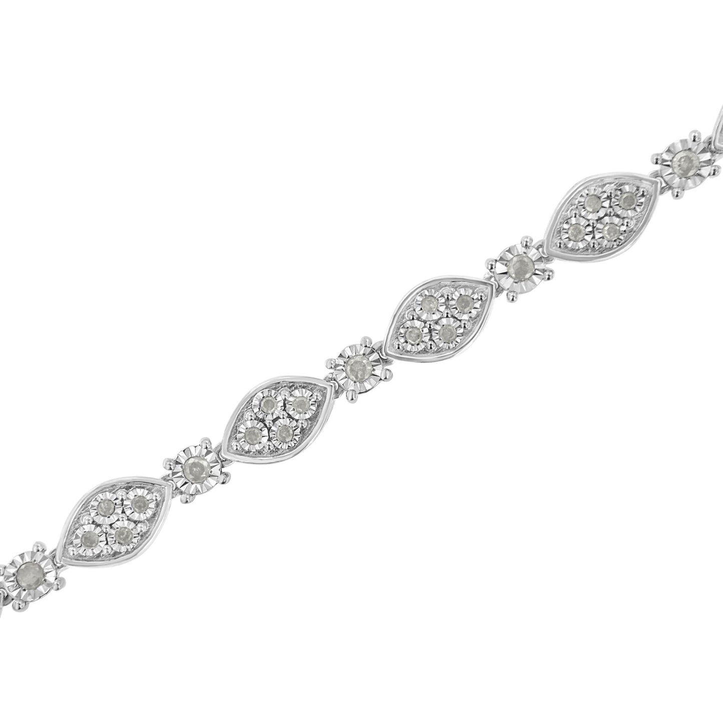 .925 Sterling Silver 1.0 cttw Miracle-set Round-Cut Diamond Pear and Bezel Link Bracelet (I-J, I3) - Size 7.5"