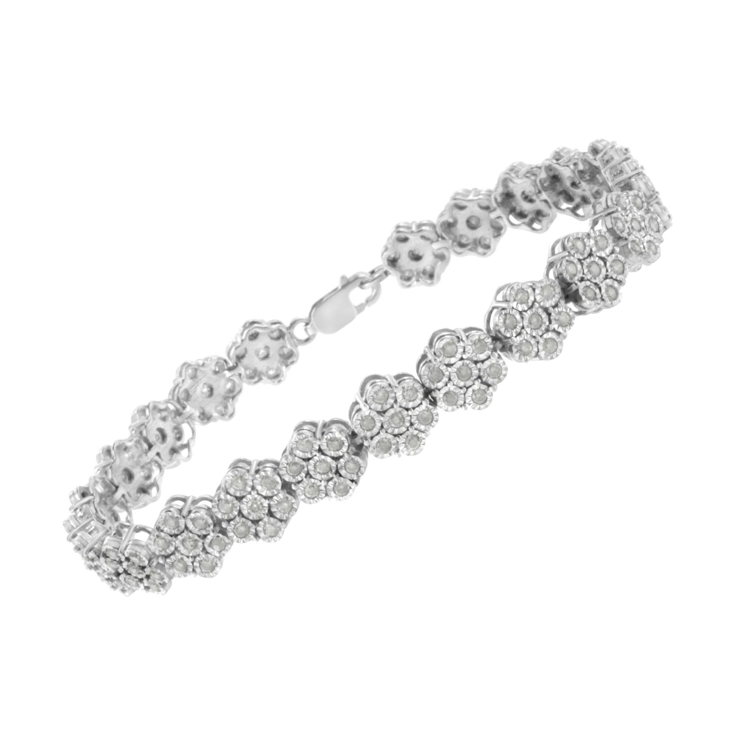 .925 Sterling Silver 2.0 cttw Diamond 7 Stone Floral Cluster Link Bracelet (I-J Color, I3 Clarity) -7.25"