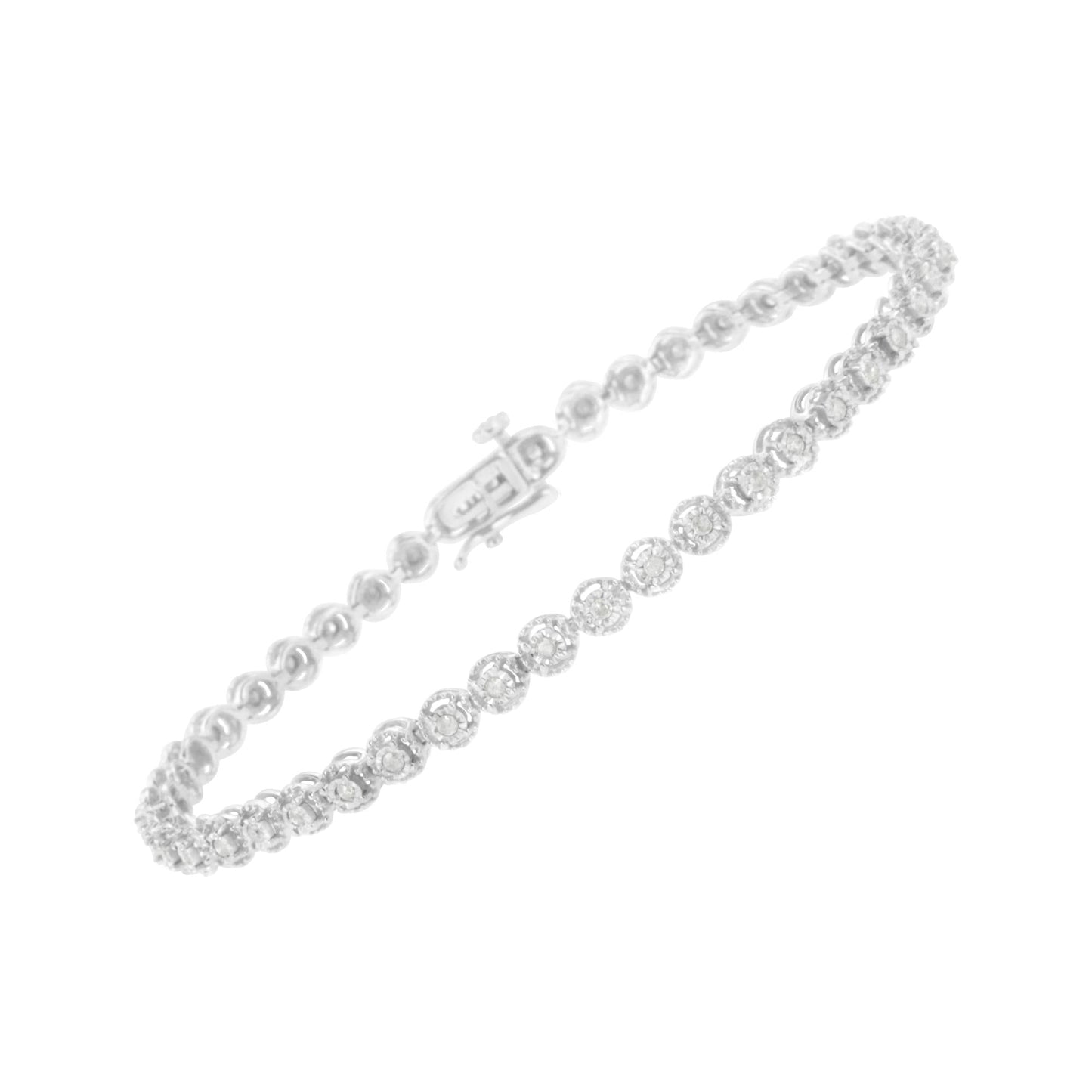 .925 Sterling Silver 1/2 Cttw Miracle-set Round-Cut Diamond Bezel Link Bracelet (I-J Color, I3 Clarity) - 7.25"