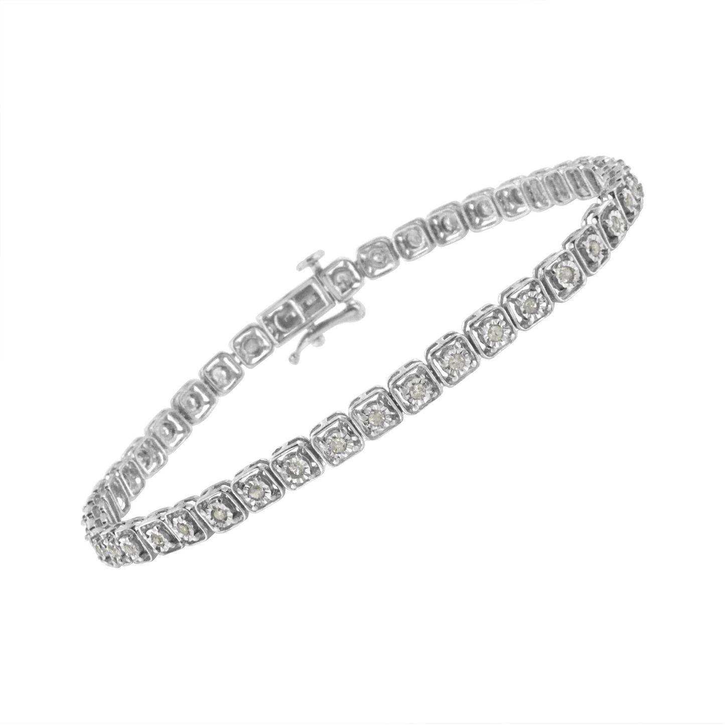 .925 Sterling Silver 1/2 cttw Miracle Set Diamond Box Link Tennis Bracelet (I-J Color, I3 Promo Clarity) - Size 7.25"