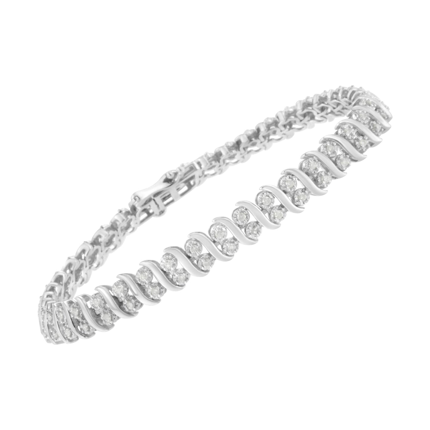 .925 Sterling Silver 1 cttw Double Row Miracle-Set Diamond Tennis Bracelet (I-J Clarity, I3 Color) - Size 7.25"