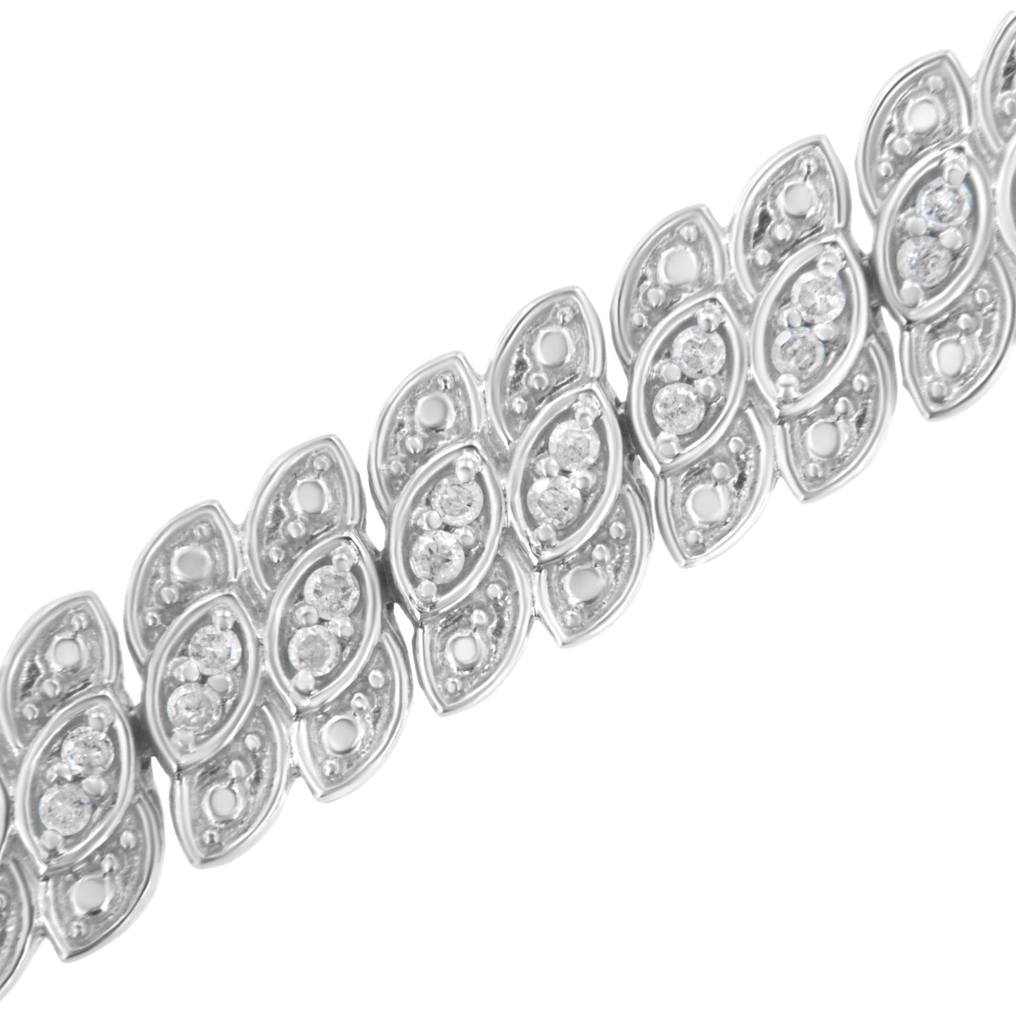 .925 Sterling Silver 1.0 cttw Prong-Set Round-cut Diamond Leaf and Pear Shaped Link Tennis Bracelet (I-J Color, I2-I3 Clarity) - 7.25"