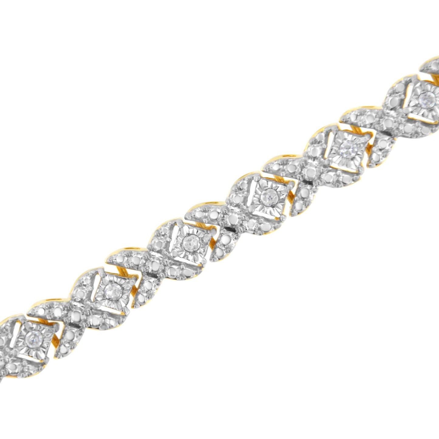 10K Yellow Gold Plated .925 Sterling Silver 1/4 cttw Diamond Alternating "X" and Bezel Link Bracelet (I-J Color, I2-I3 Clarity) - Size 7.25 "