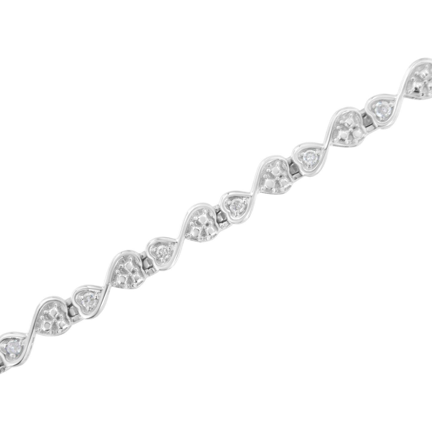 .925 Sterling Silver 1/4 cttw Prong Set Round-Cut Diamond Heart and Infinity Link Bracelet (I-J Color, I2-I3 Clarity) - Size 7.25"