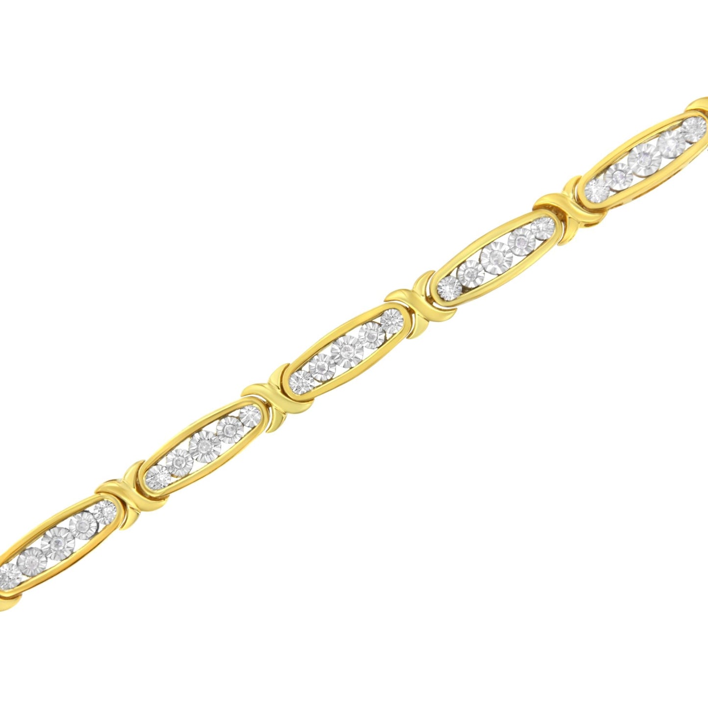 10K Yellow Gold Plated .925 Sterling Silver 1/4 cttw Channel Set Round Diamond X Link Bracelet (I-J Color, I2-I3 Clarity) - Size 7.25"