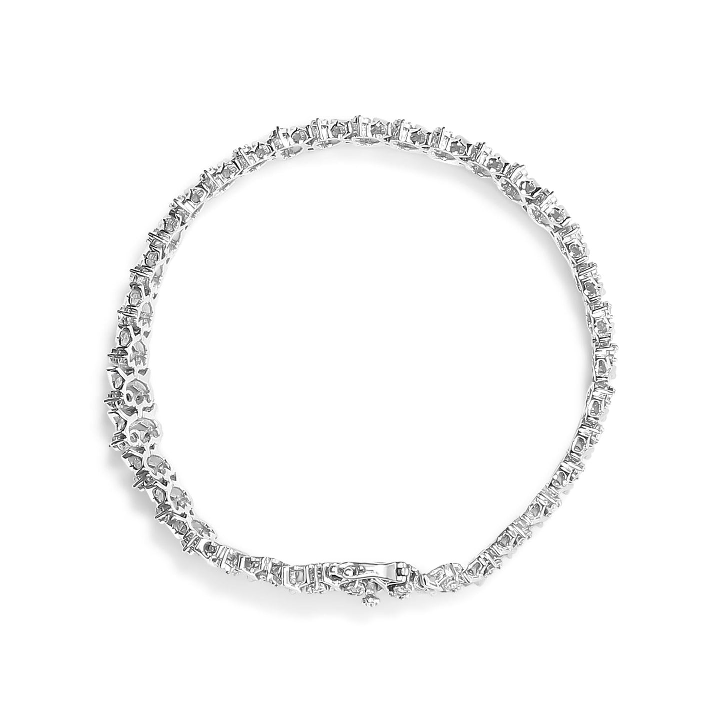 .925 Sterling Silver 1.0 Cttw Miracle Set Diamond 3 Row Wave Link Bracelet (I-J Color, I2-I3 Clarity) - 7.25" Inches