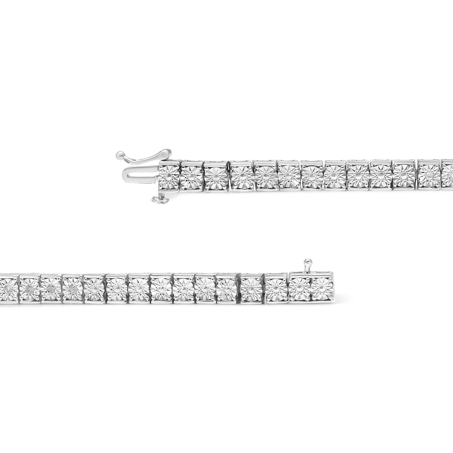 .925 Sterling Silver 1/4 Cttw Alternating Diamond and Beaded Box Link Tennis Bracelet (I-J Color, I2-I3 Clarity) - Size 7.25"