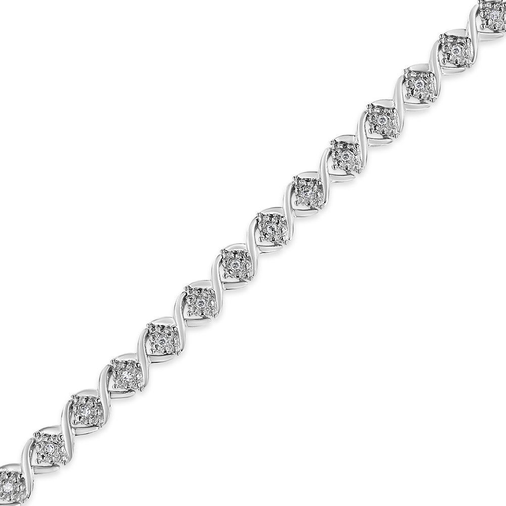 .925 Sterling Silver 1/4 Cttw Round-Cut Diamond "X" Link Bracelet (I-J Color, I3 Clarity) - Size 7.25 "