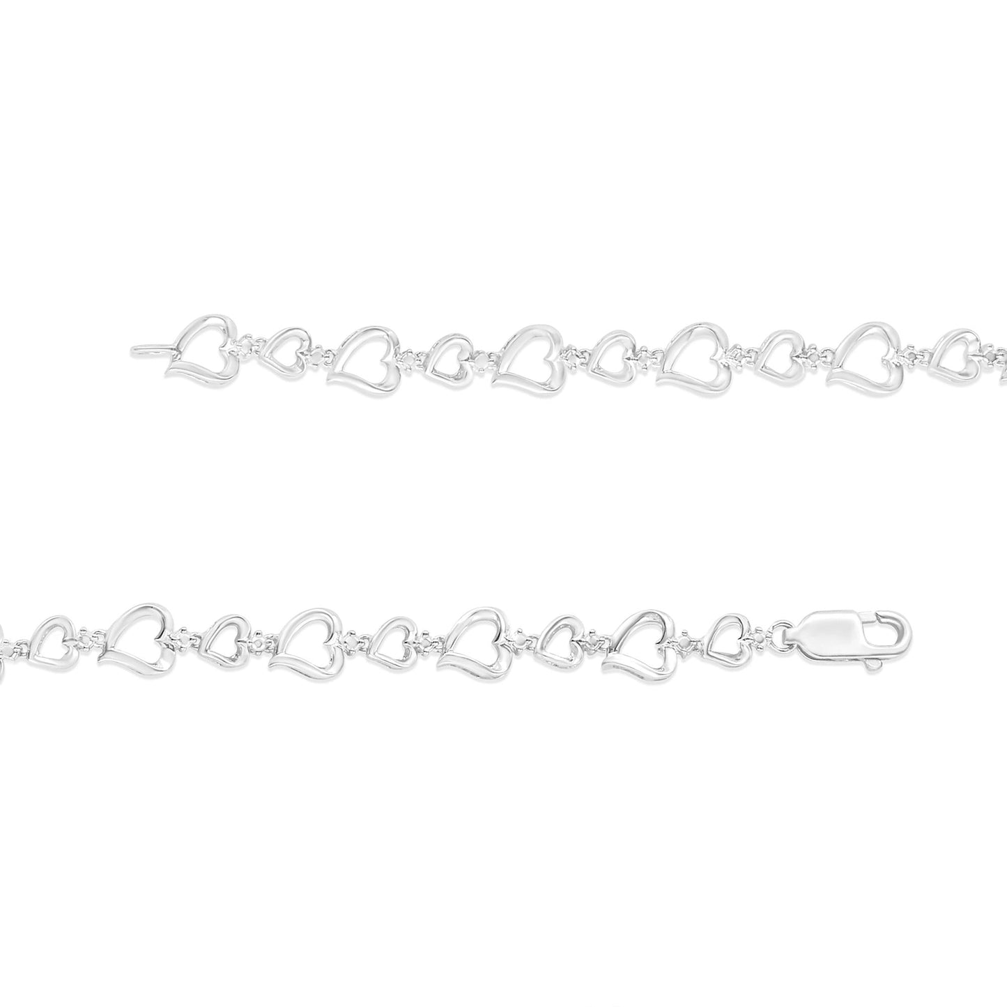 .925 Sterling Silver Prong Set Diamond Accent Alternating Heart Link Bracelet (I-J Color, I3 Clarity) - 7.25" Inches